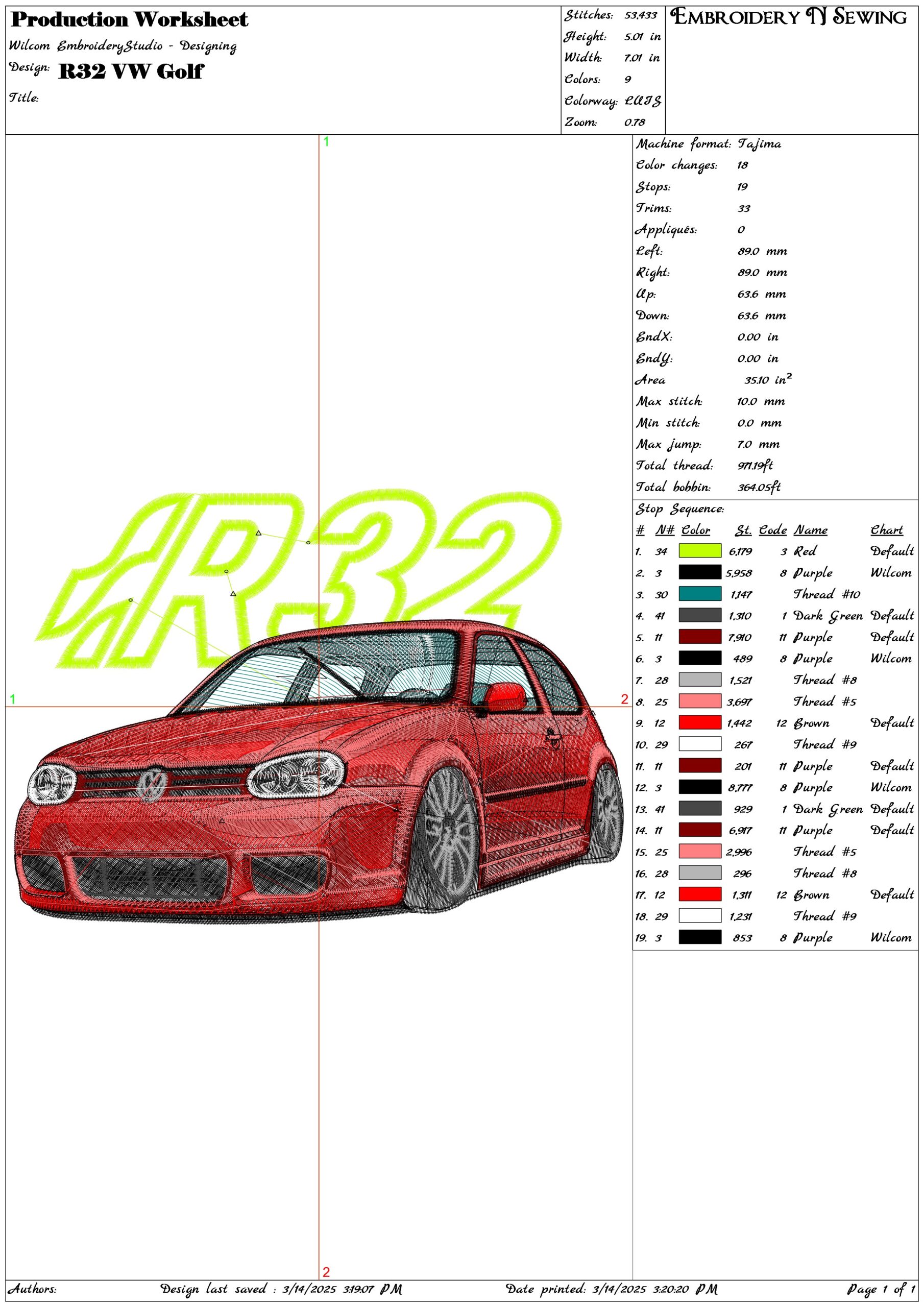 R32 VW Golf- Elegant embroidery design file - instant download — view 3