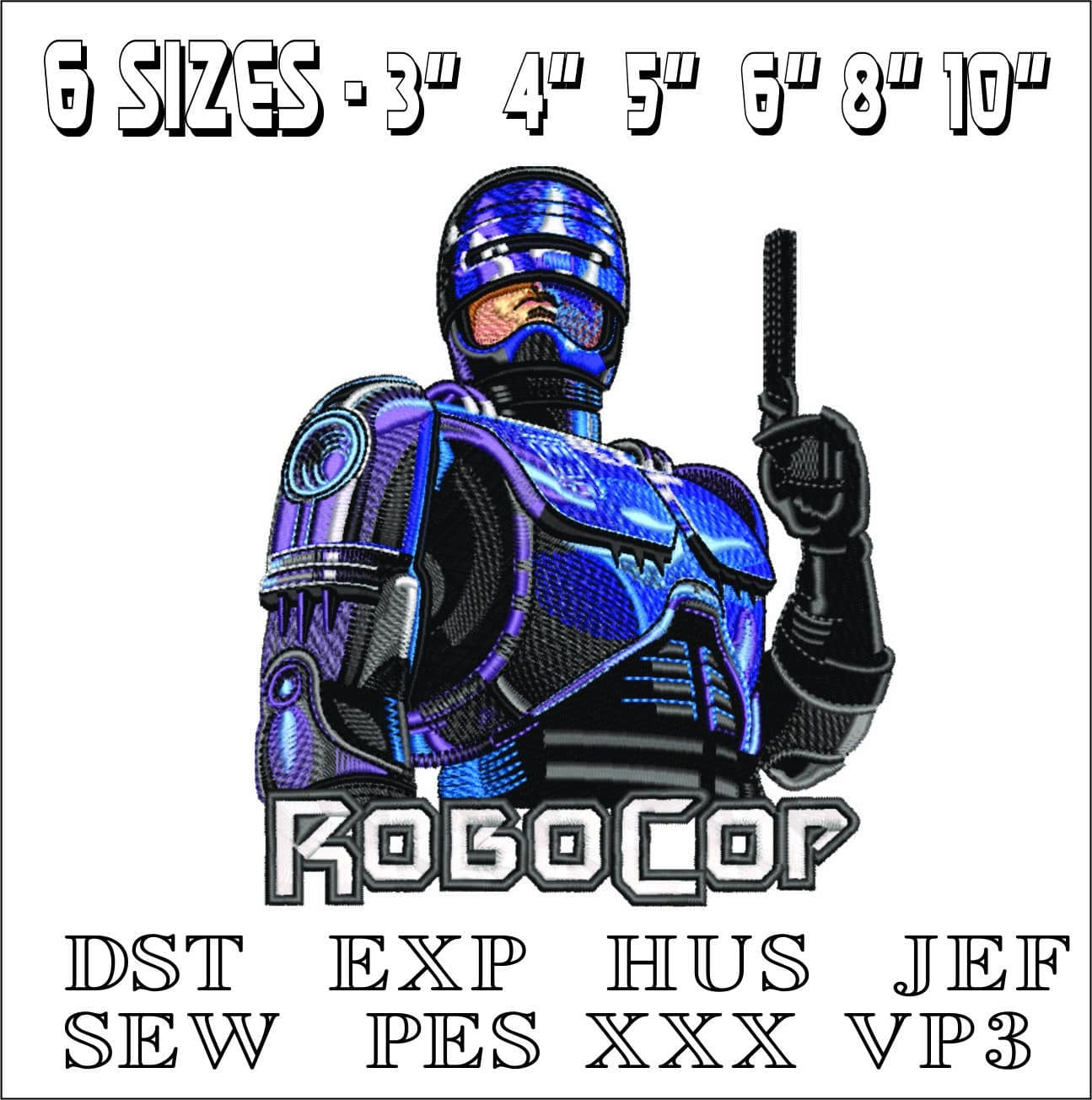 Robot Cop with text- Elegant embroidery design file - instant download — view 2