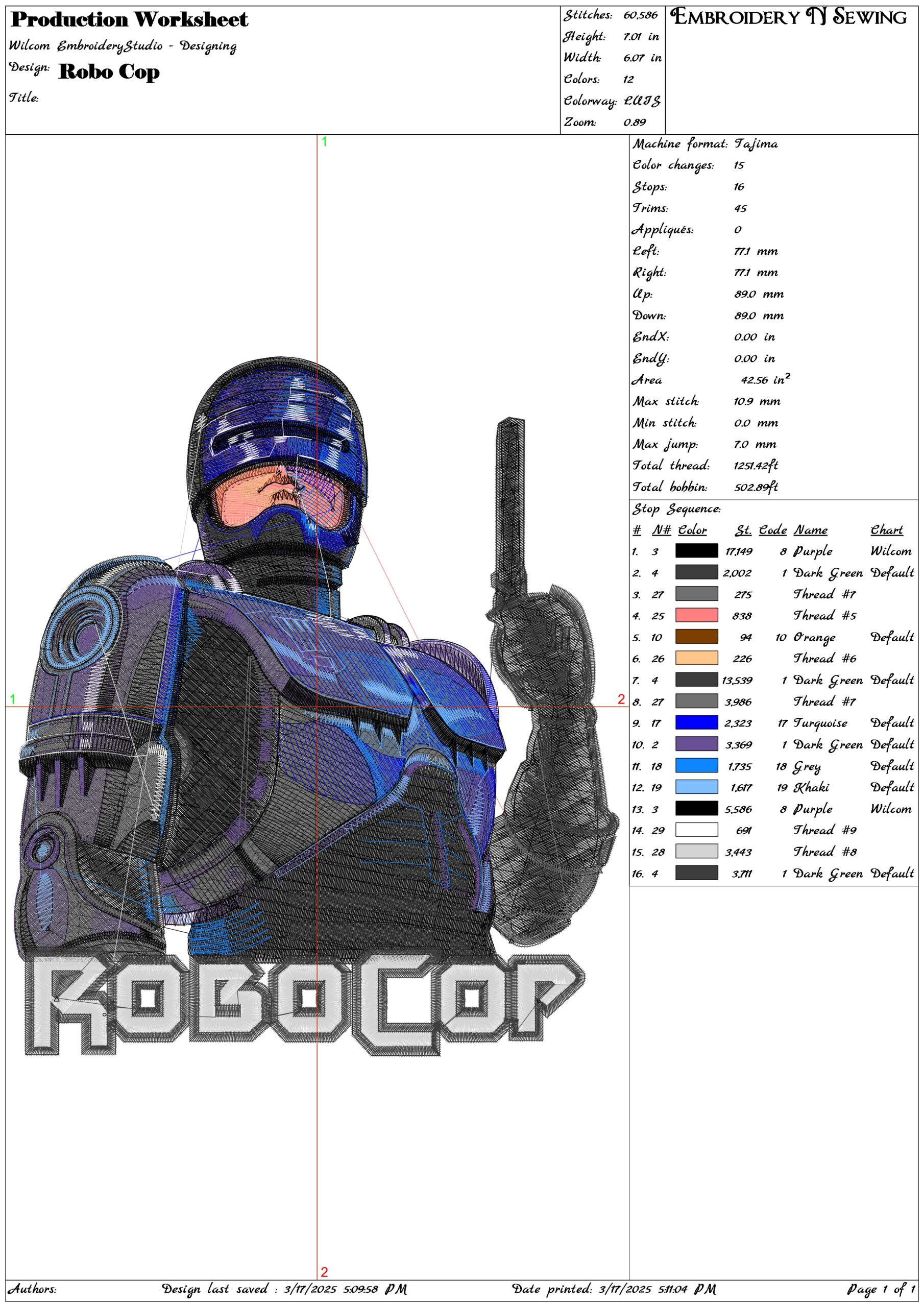 Robot Cop with text- Elegant embroidery design file - instant download — view 3