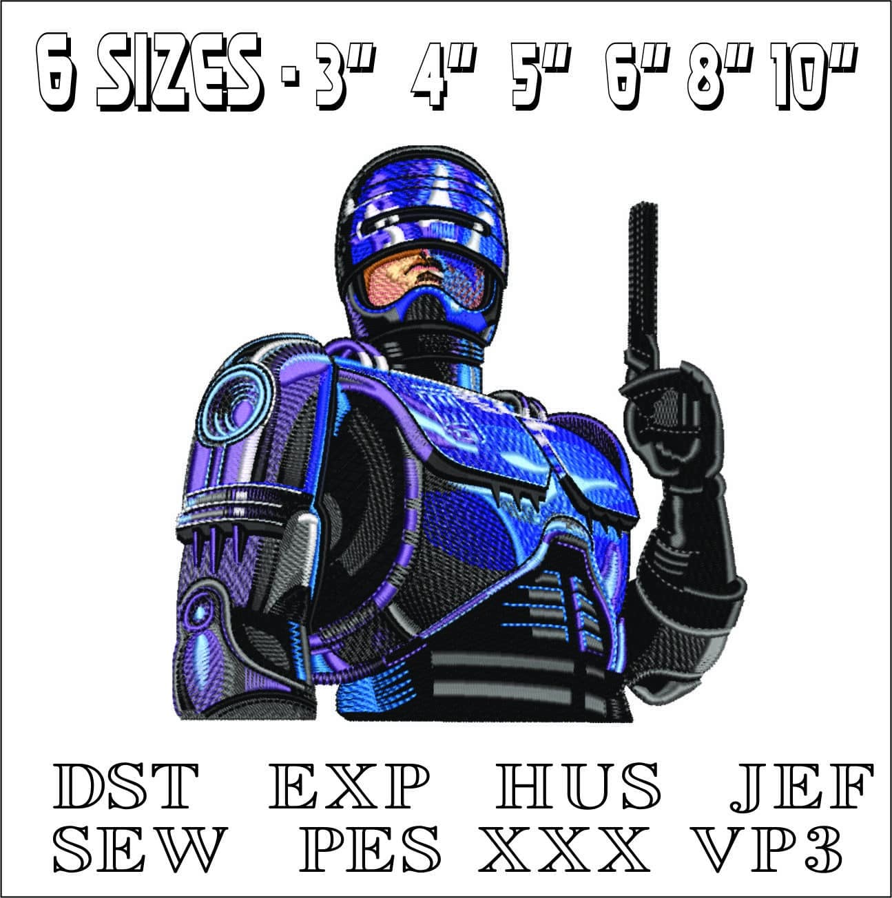 Robot Cop- Elegant embroidery design file - instant download — view 2
