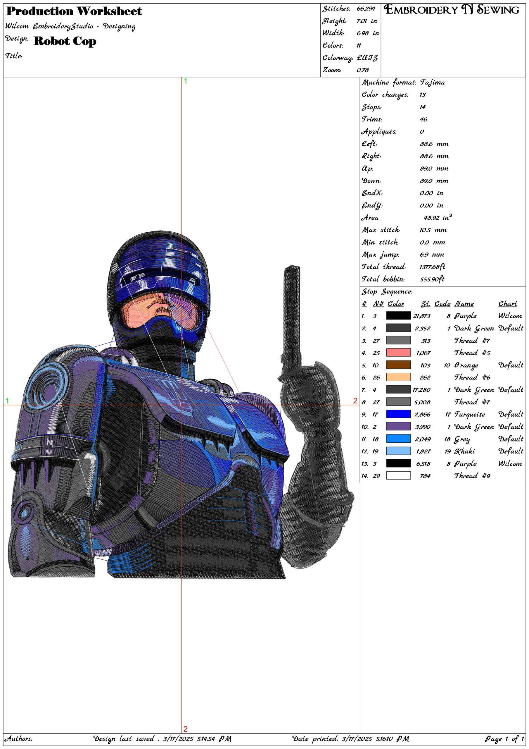 Robot Cop- Elegant embroidery design file - instant download — view 3