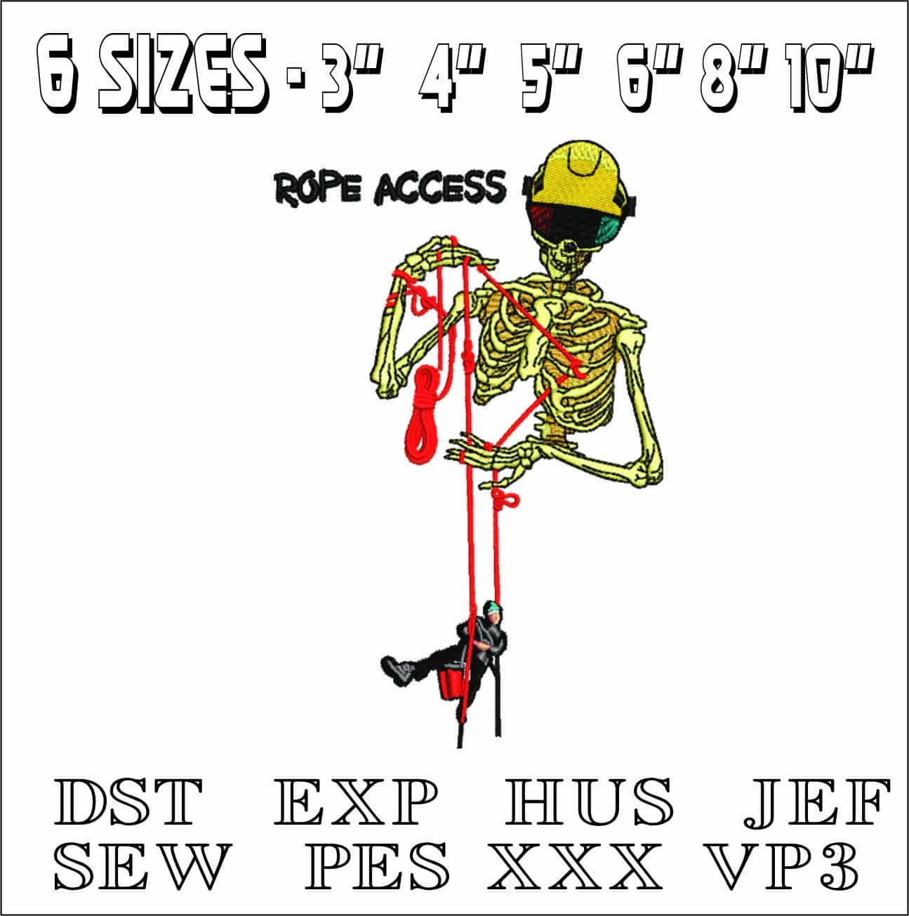 Rope Access Skeleton- Elegant embroidery design file - instant download — view 2
