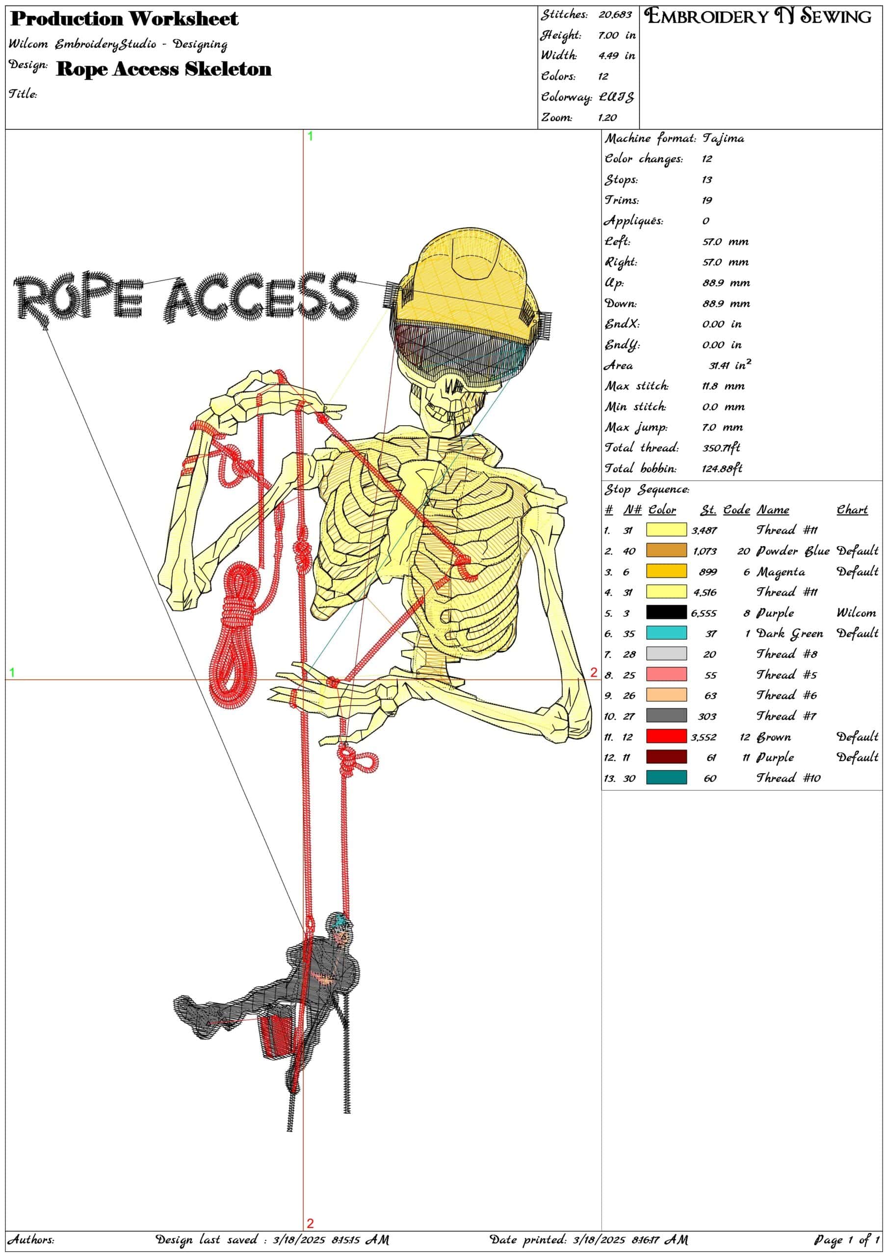 Rope Access Skeleton- Elegant embroidery design file - instant download — view 3