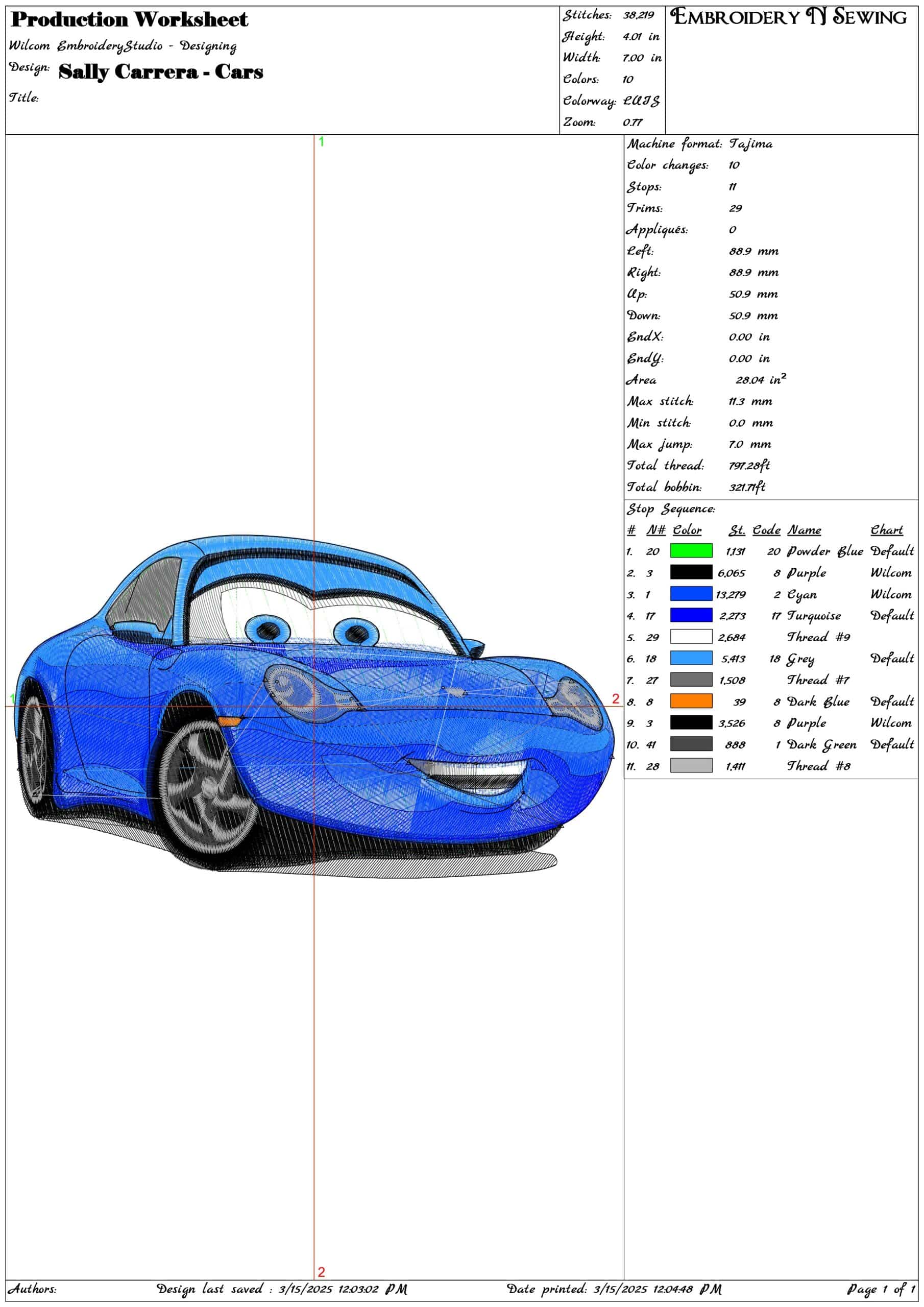 Sally Carrera - Cars- Elegant embroidery design file - instant download — view 3