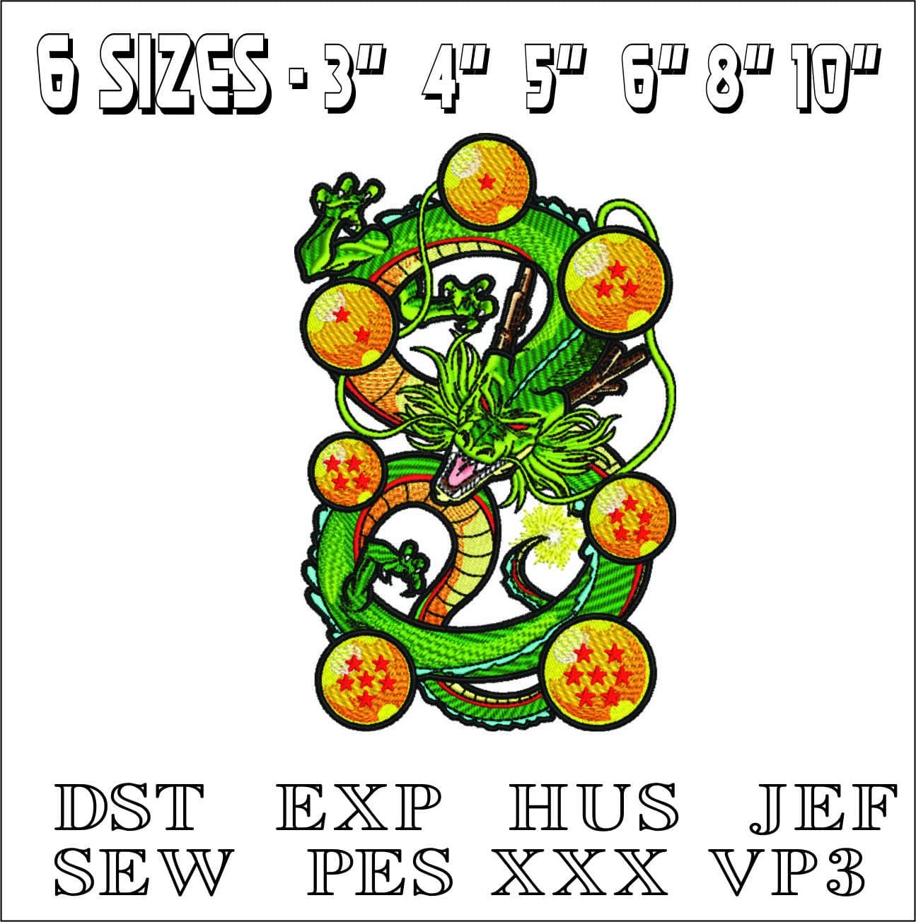 Sheng Long with Star Balls Dragon Ball- Elegant embroidery design file - instant download — view 2