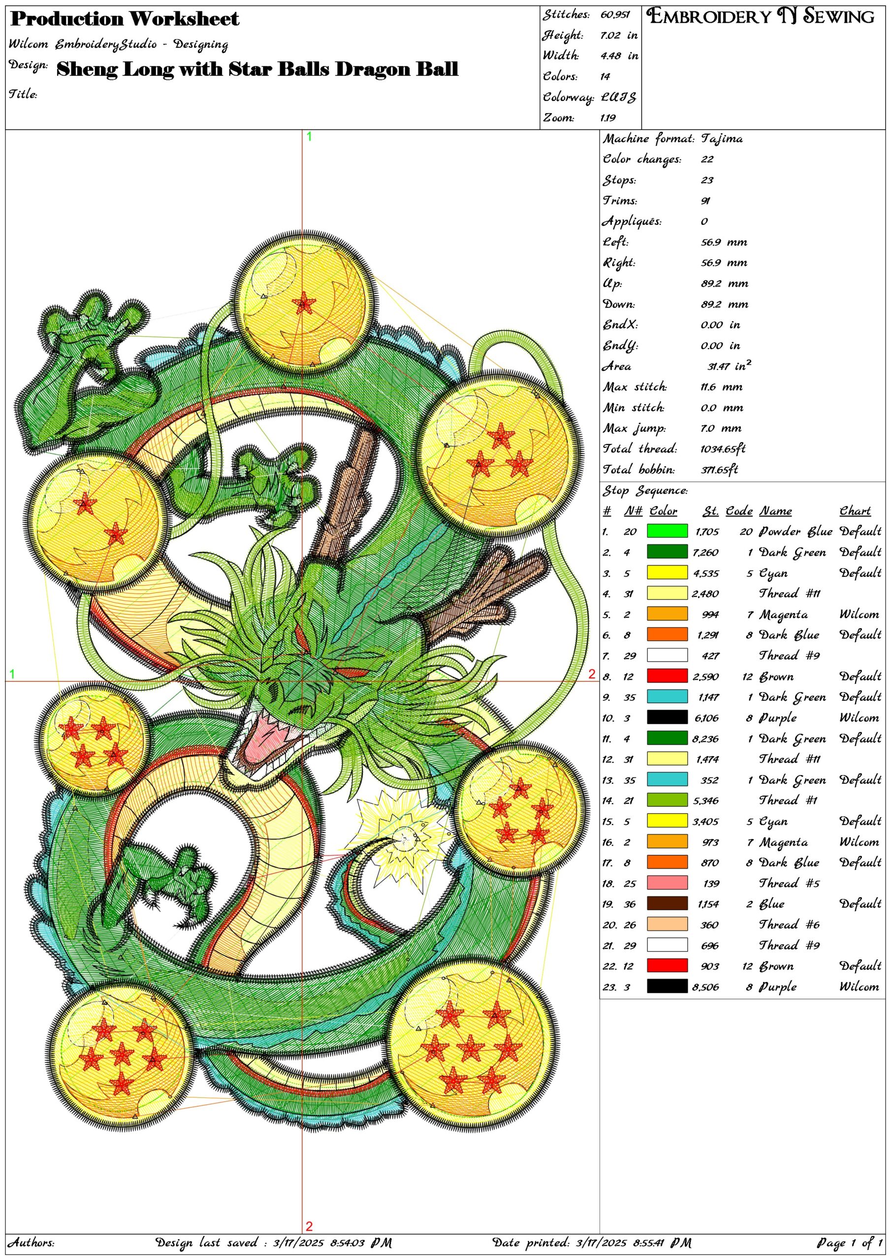 Sheng Long with Star Balls Dragon Ball- Elegant embroidery design file - instant download — view 3