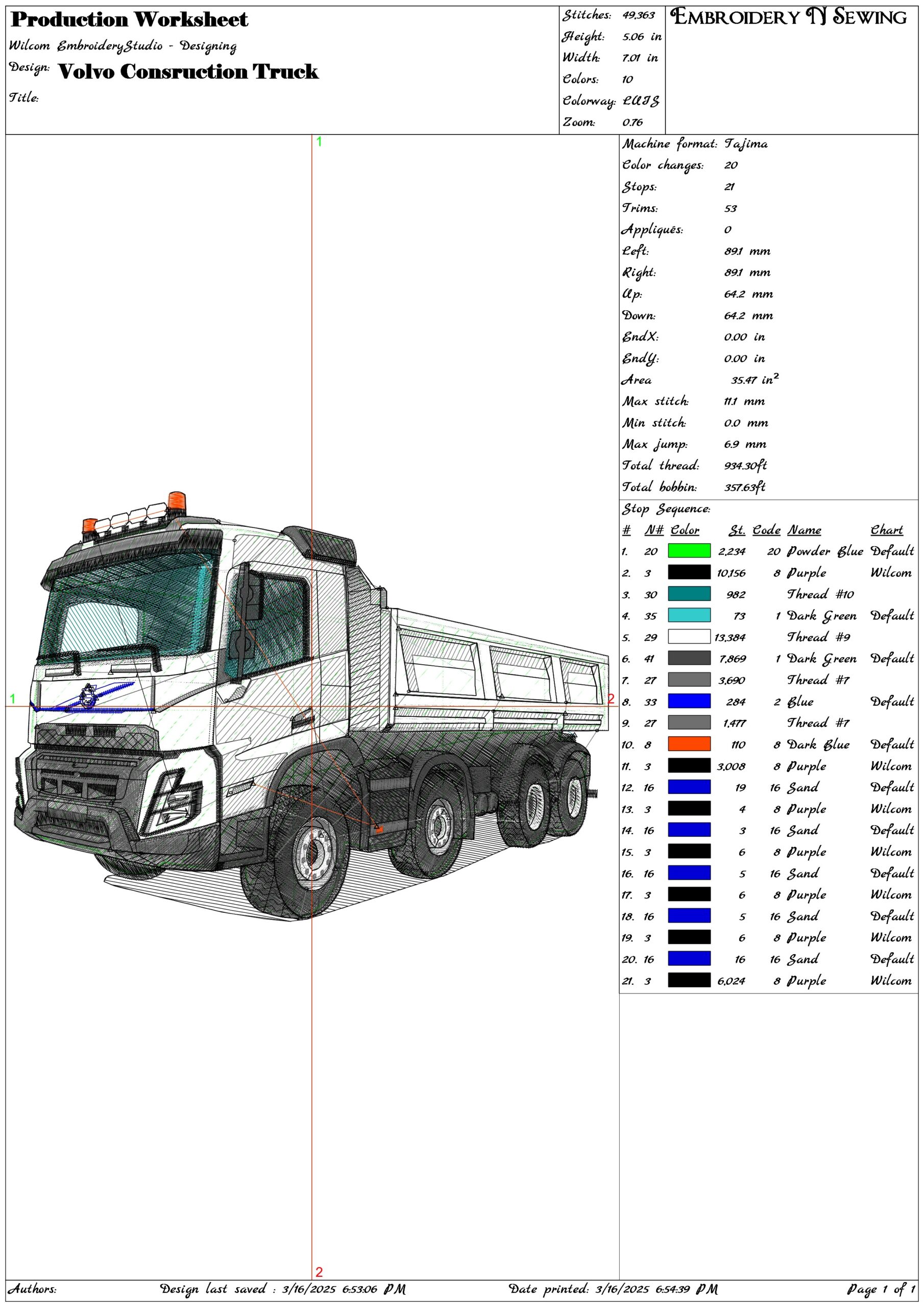 Volvo Consrtuction Truck- Elegant embroidery design file - instant download — view 3