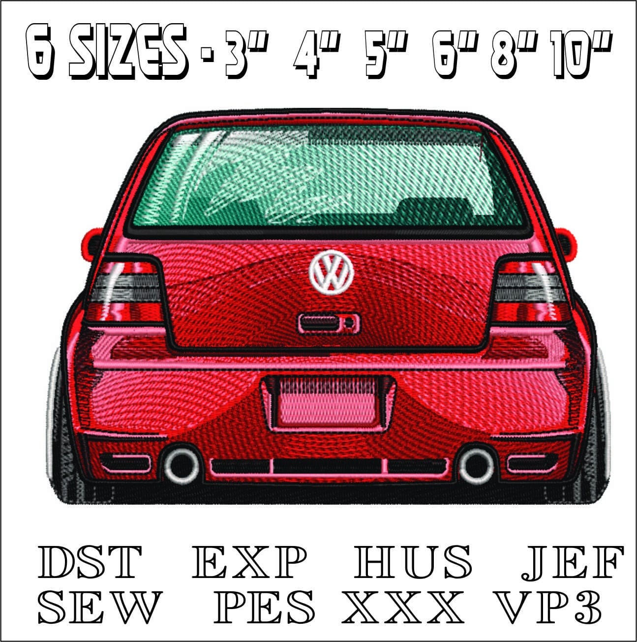 VW Golf GTI MK4 rear- Elegant embroidery design file - instant download — view 2