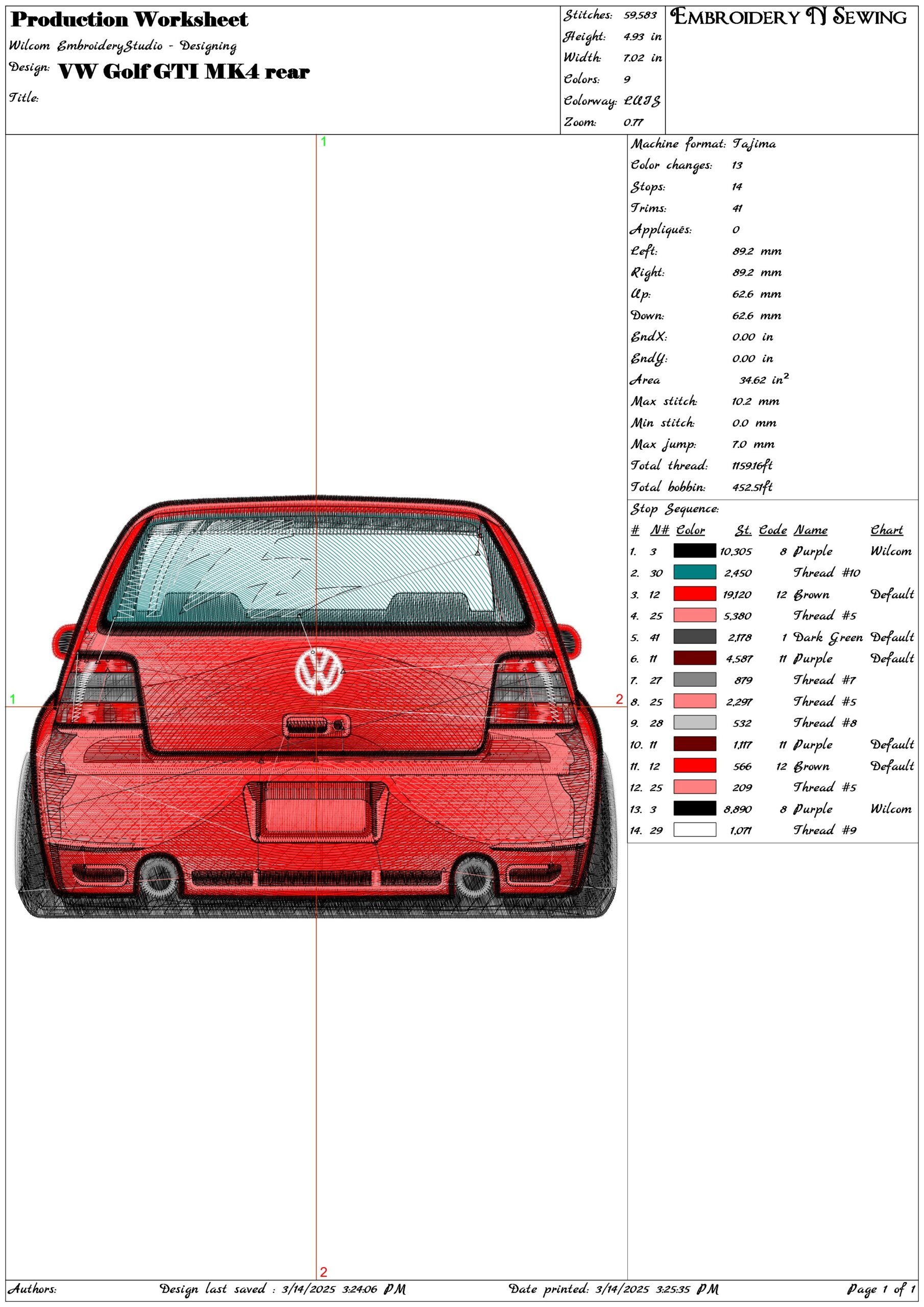 VW Golf GTI MK4 rear- Elegant embroidery design file - instant download — view 3