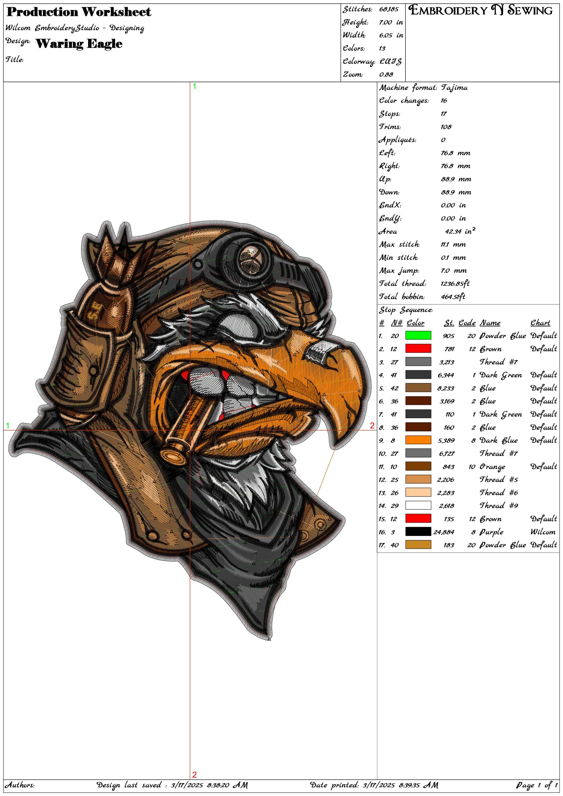 Waring Eagle- Elegant embroidery design file - instant download — view 3