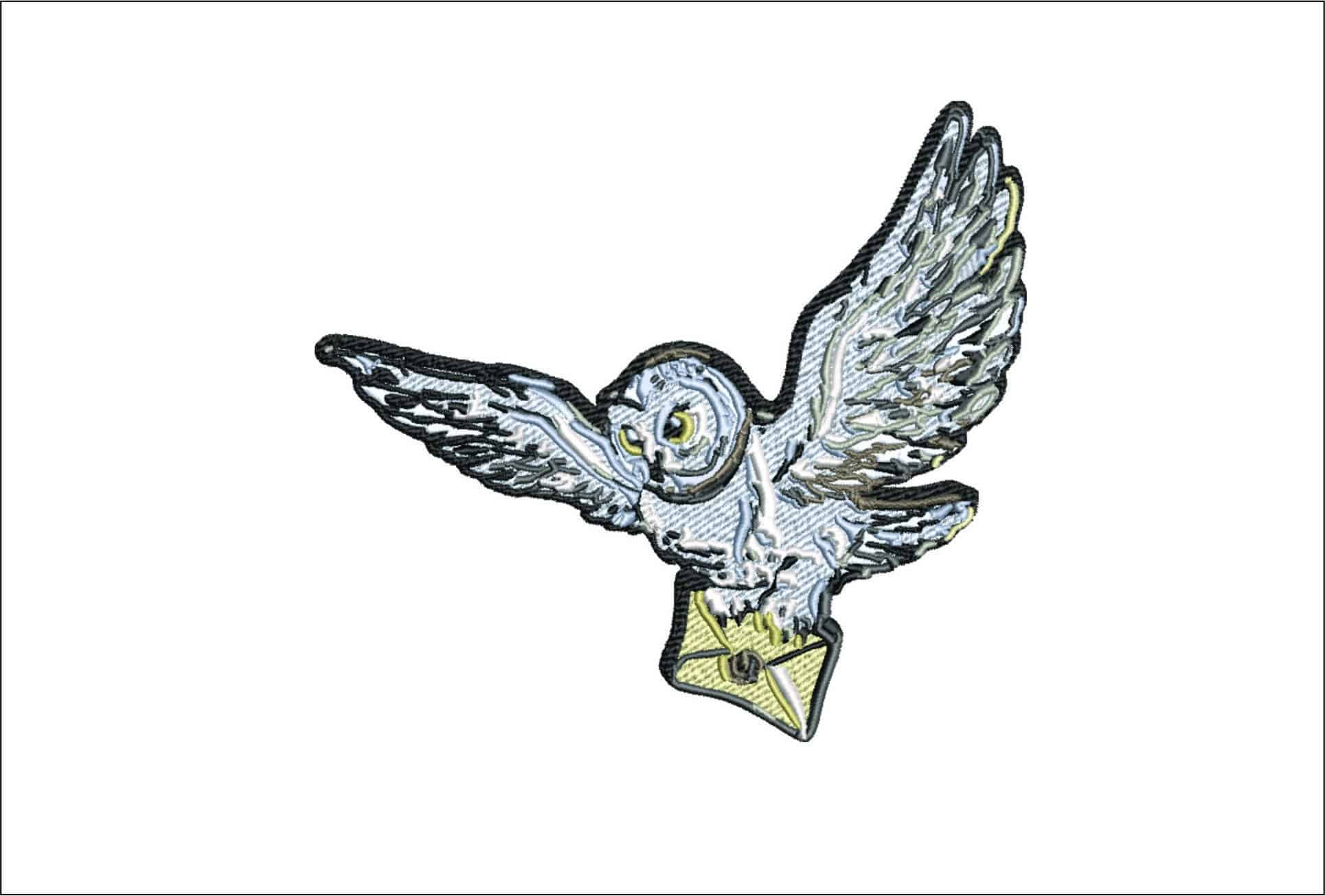 Wizards White Owl with letter- Elegant embroidery design file - instant download