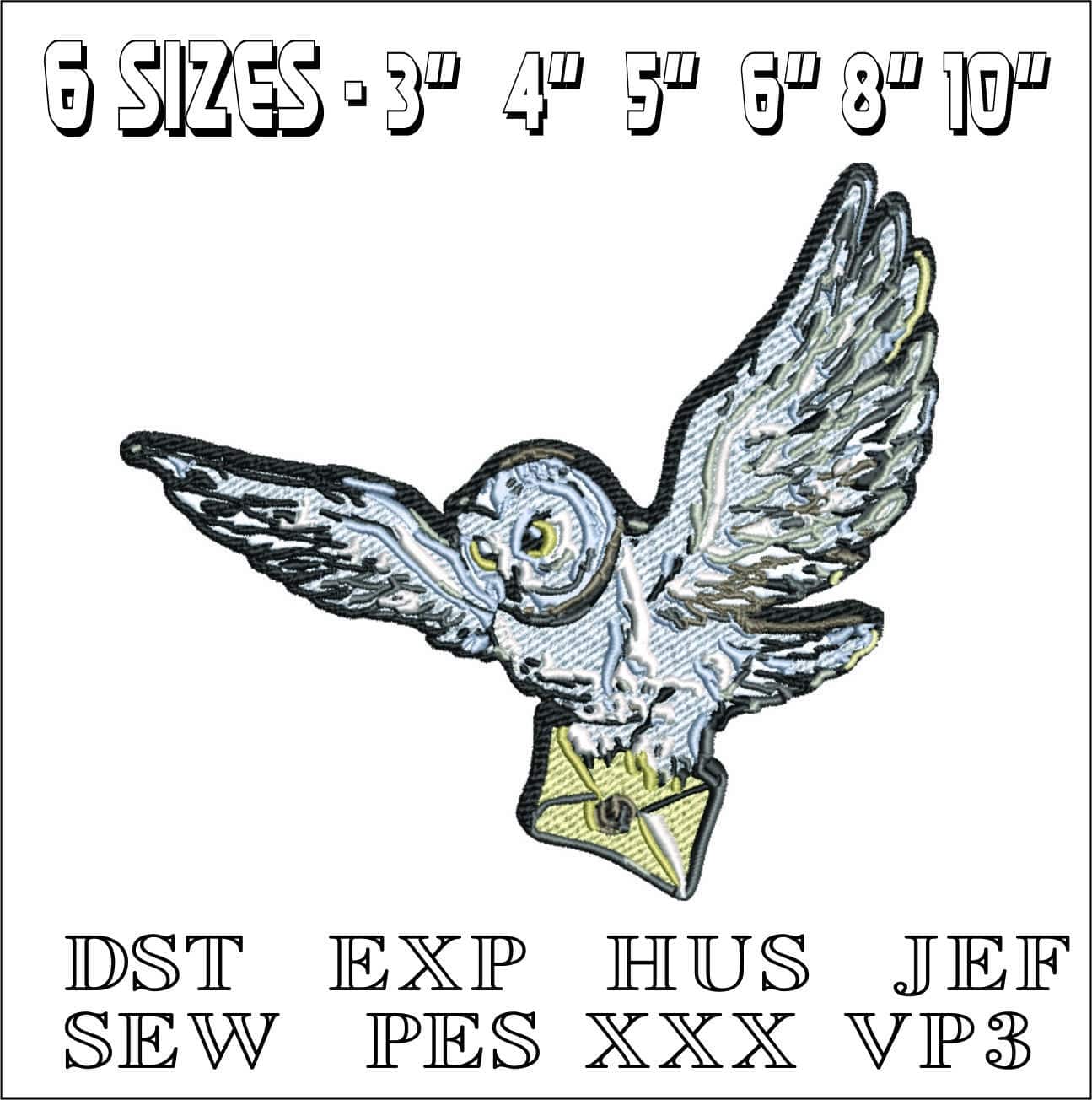 Wizards White Owl with letter- Elegant embroidery design file - instant download — view 2