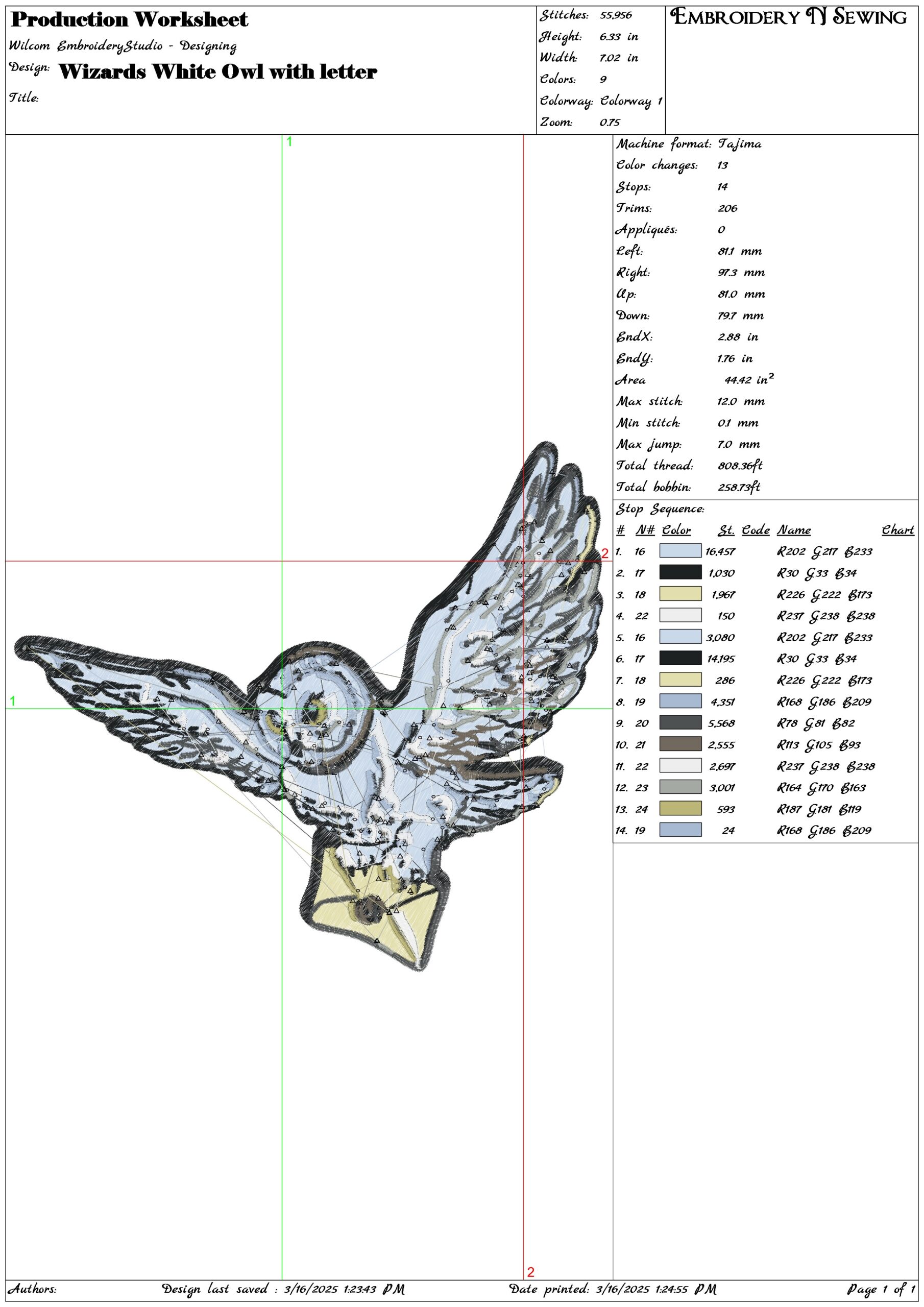 Wizards White Owl with letter- Elegant embroidery design file - instant download — view 3