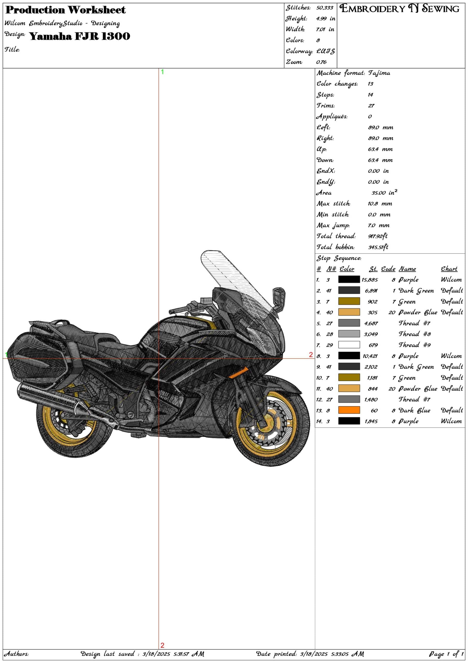 Yamaha FJR 1300- Elegant embroidery design file - instant download — view 3