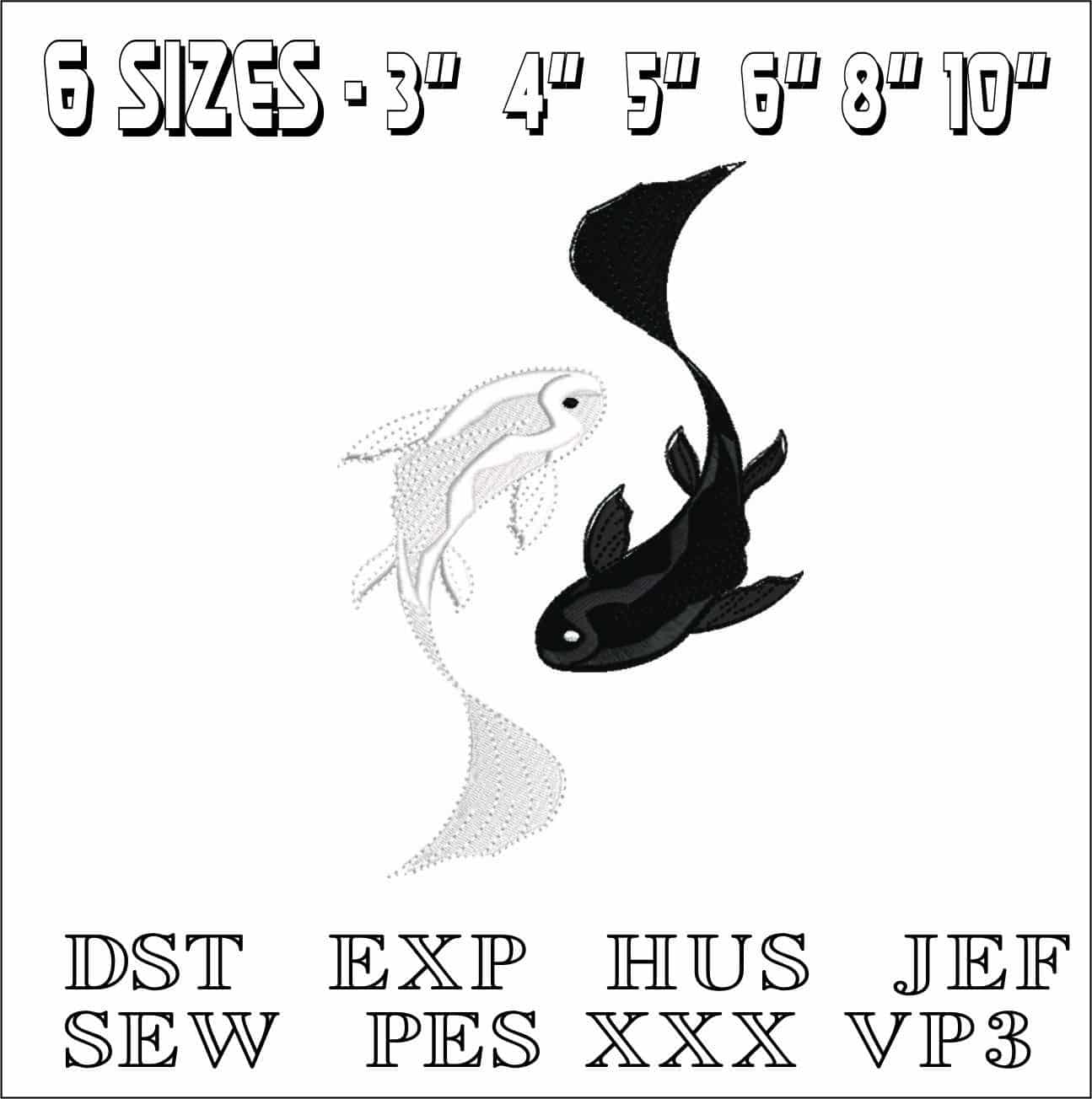 Ying Yang Koi- Elegant embroidery design file - instant download — view 2