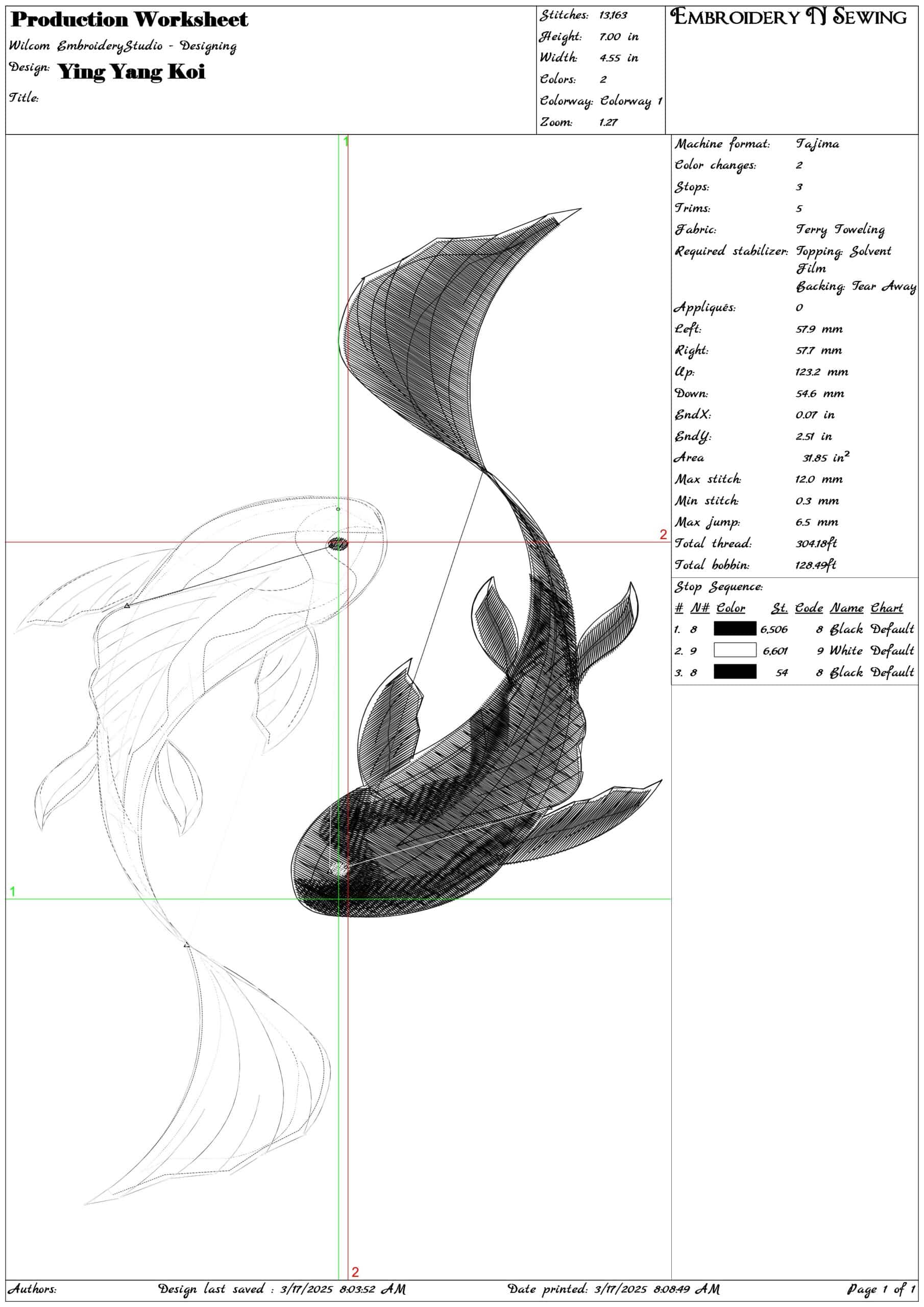 Ying Yang Koi- Elegant embroidery design file - instant download — view 3