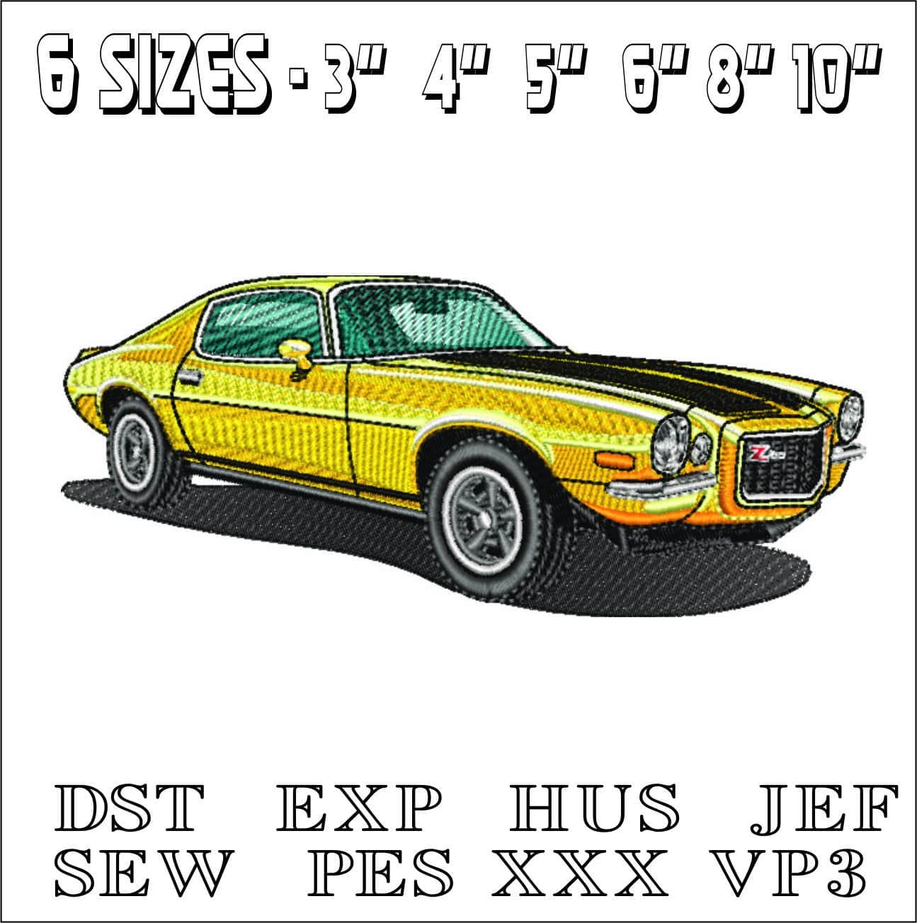 Z28 Camaro Yellow- Elegant embroidery design file - instant download — view 2