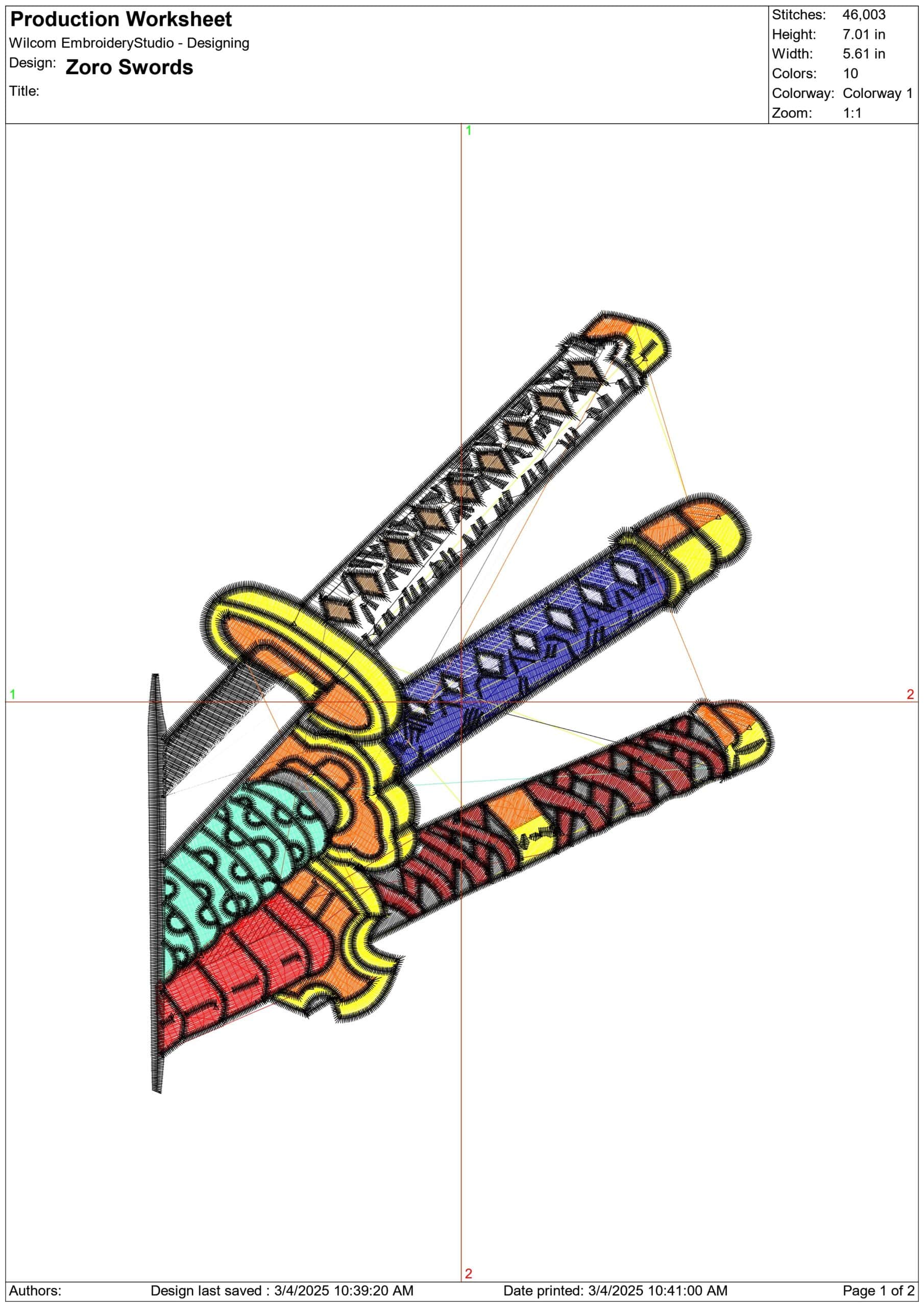Zoro Swords- Elegant embroidery design file - instant download — view 3