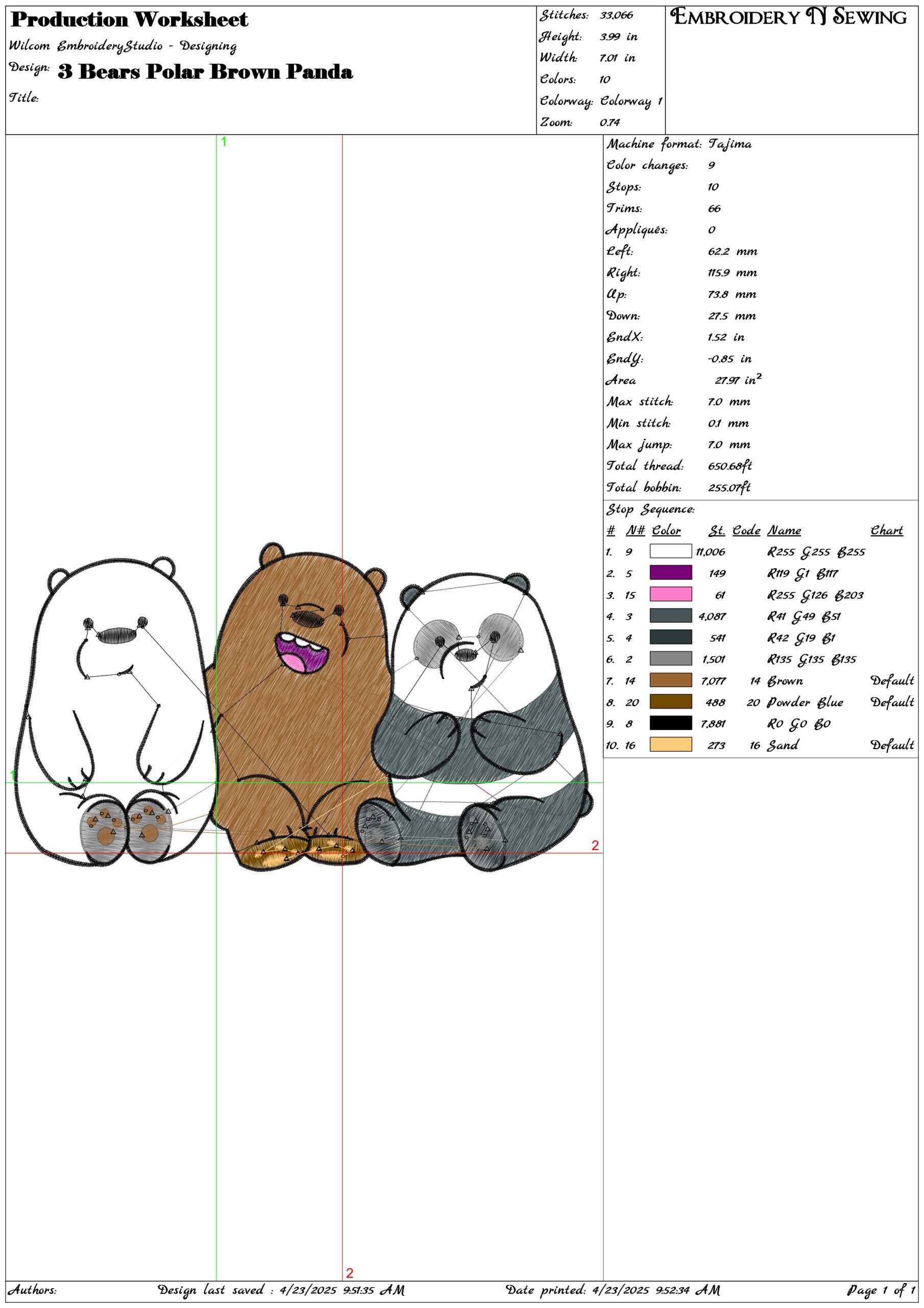 3 Bears Polar Brown Panda- Elegant embroidery design file - instant download — view 3