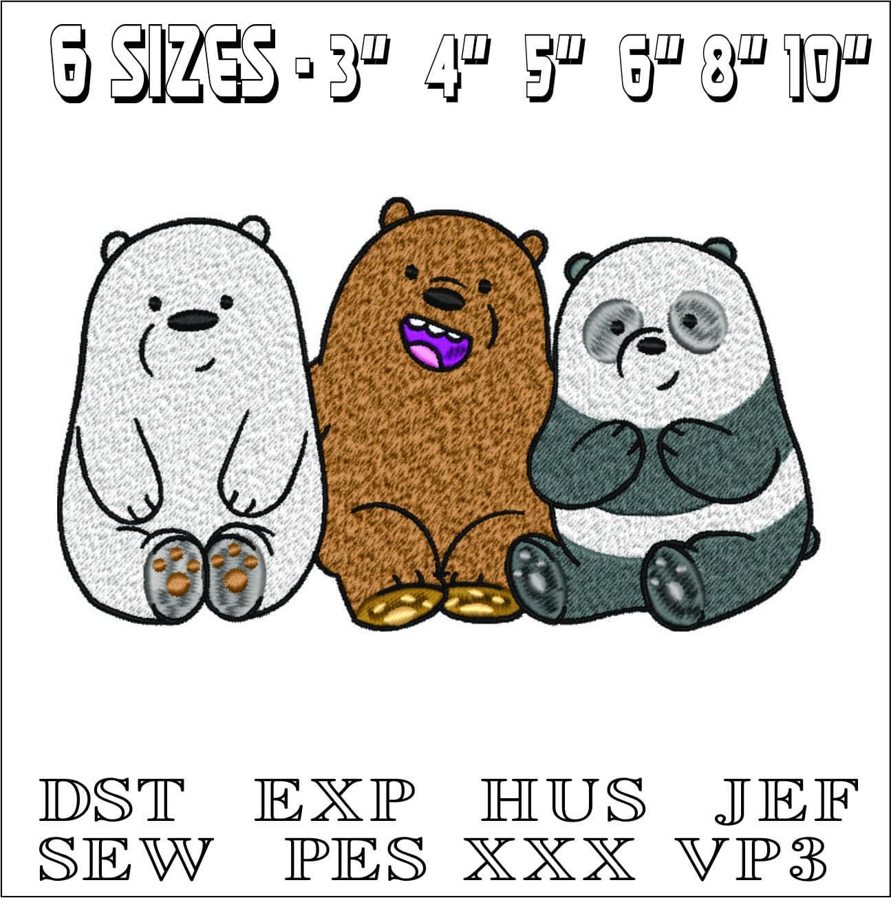 3 Bears Polar Brown Panda- Elegant embroidery design file - instant download — view 2