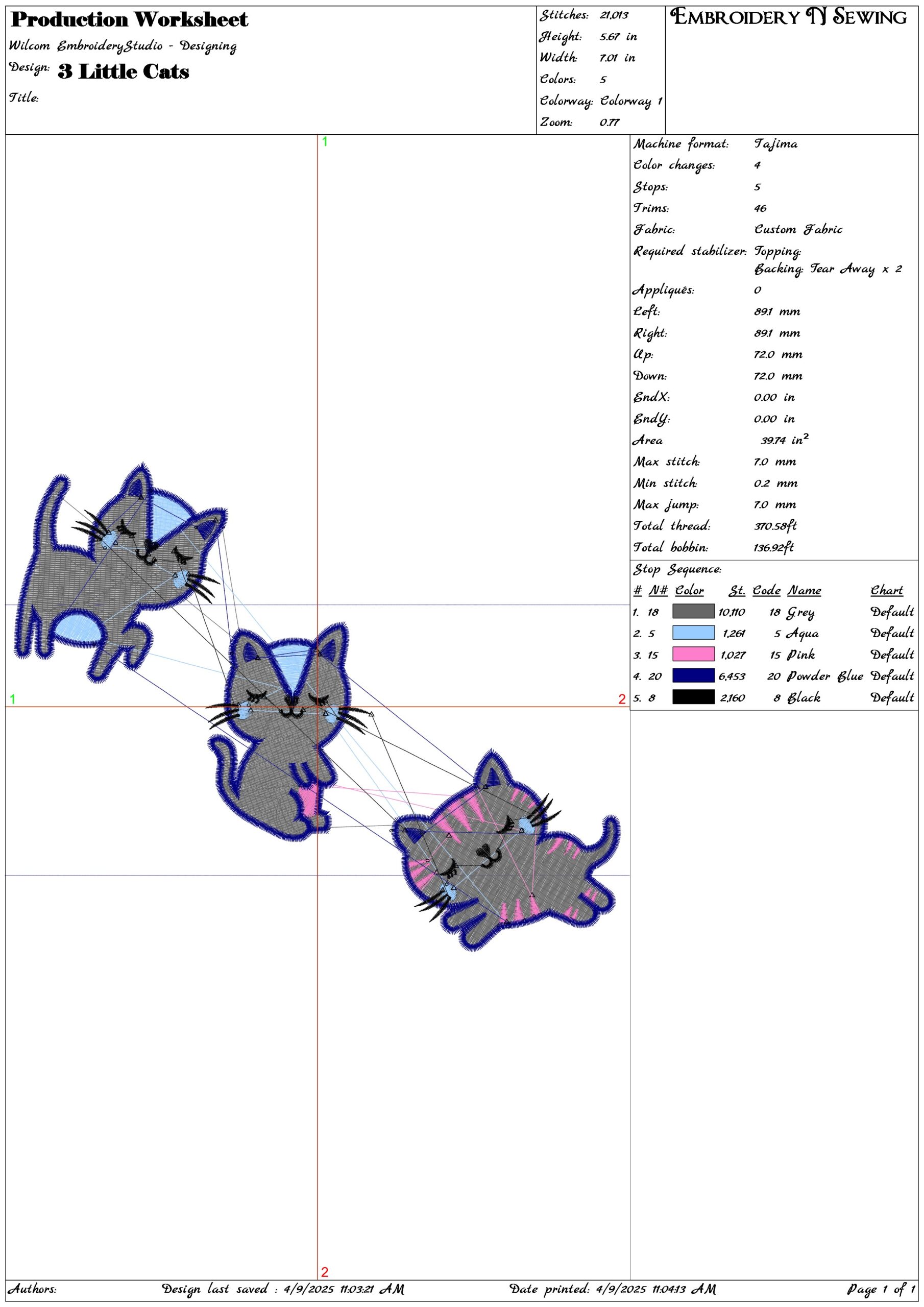 3 Little Cats- Elegant embroidery design file - instant download — view 3