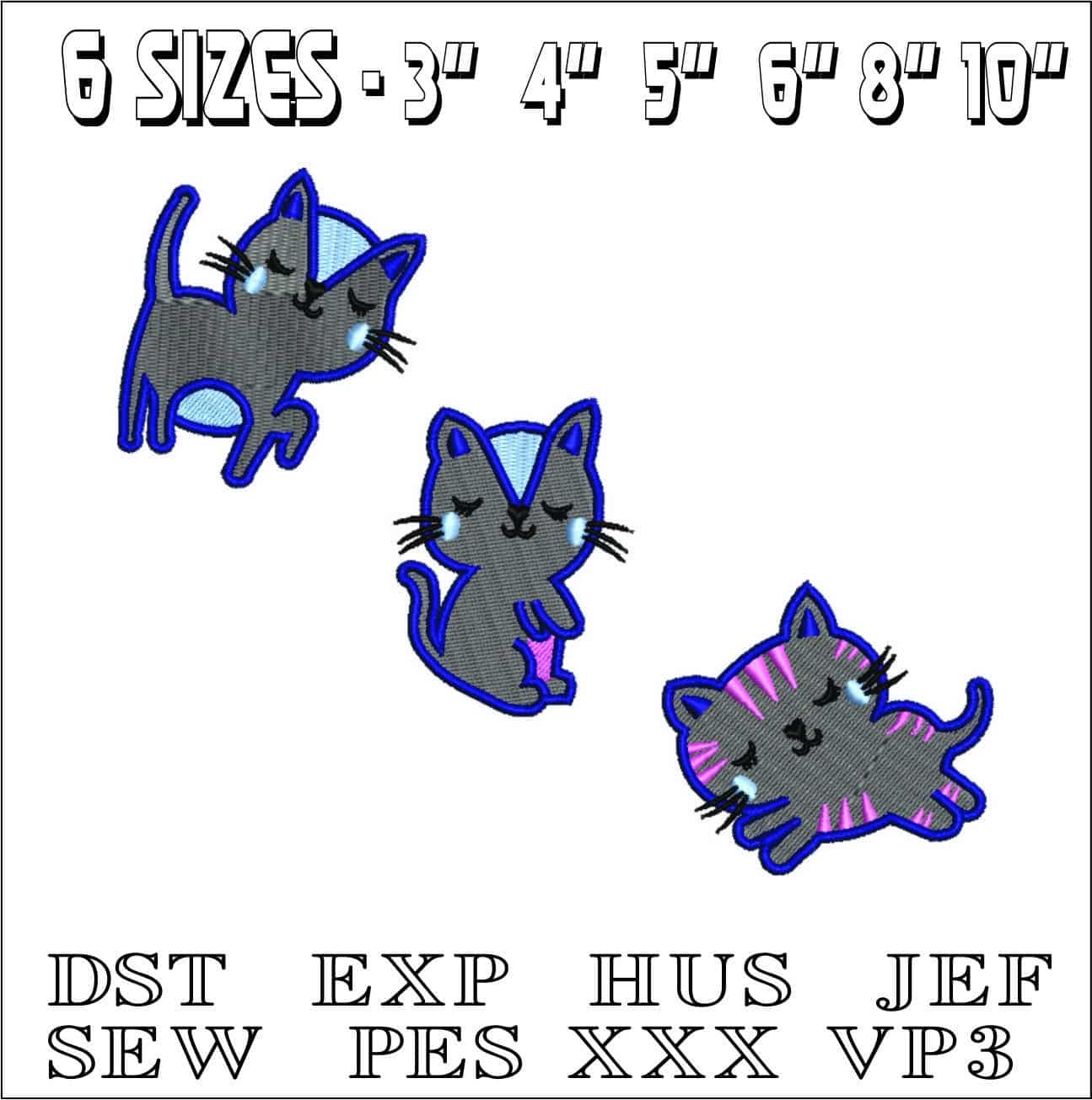 3 Little Cats- Elegant embroidery design file - instant download — view 2