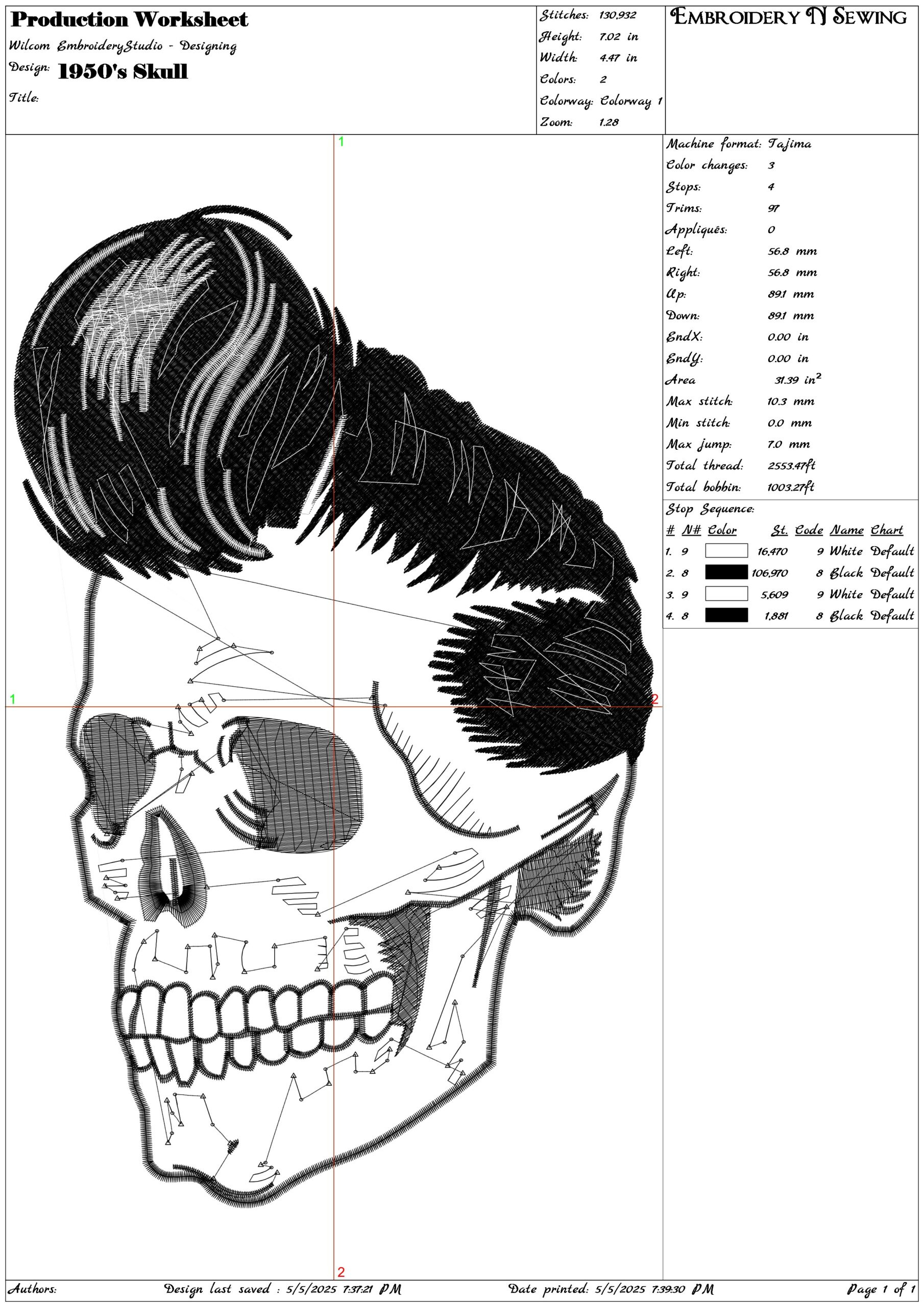 1950's Skull- Elegant embroidery design file - instant download — view 3