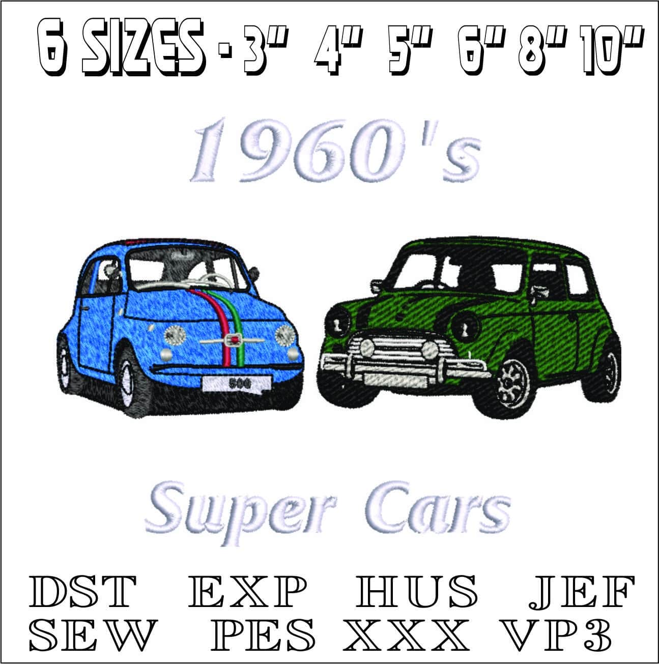 1960s Supercars- Elegant embroidery design file - instant download — view 2