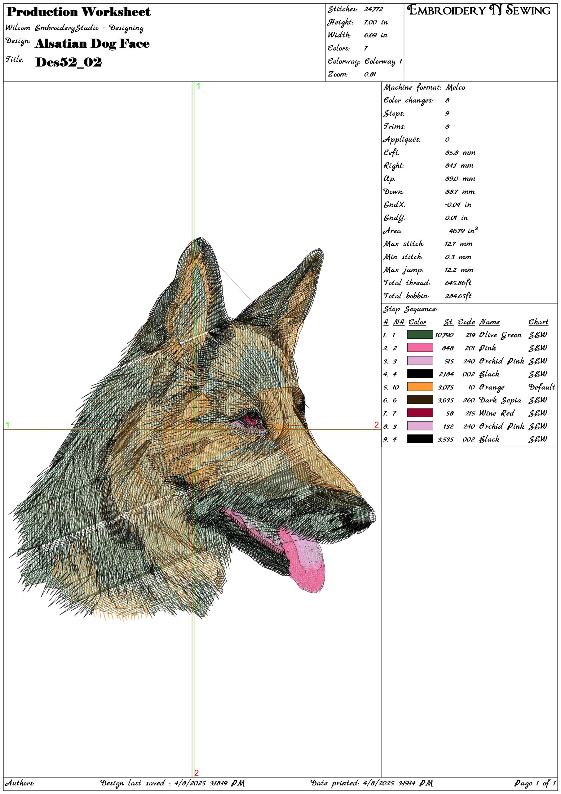 Alstian Dog Face- Elegant embroidery design file - instant download — view 3