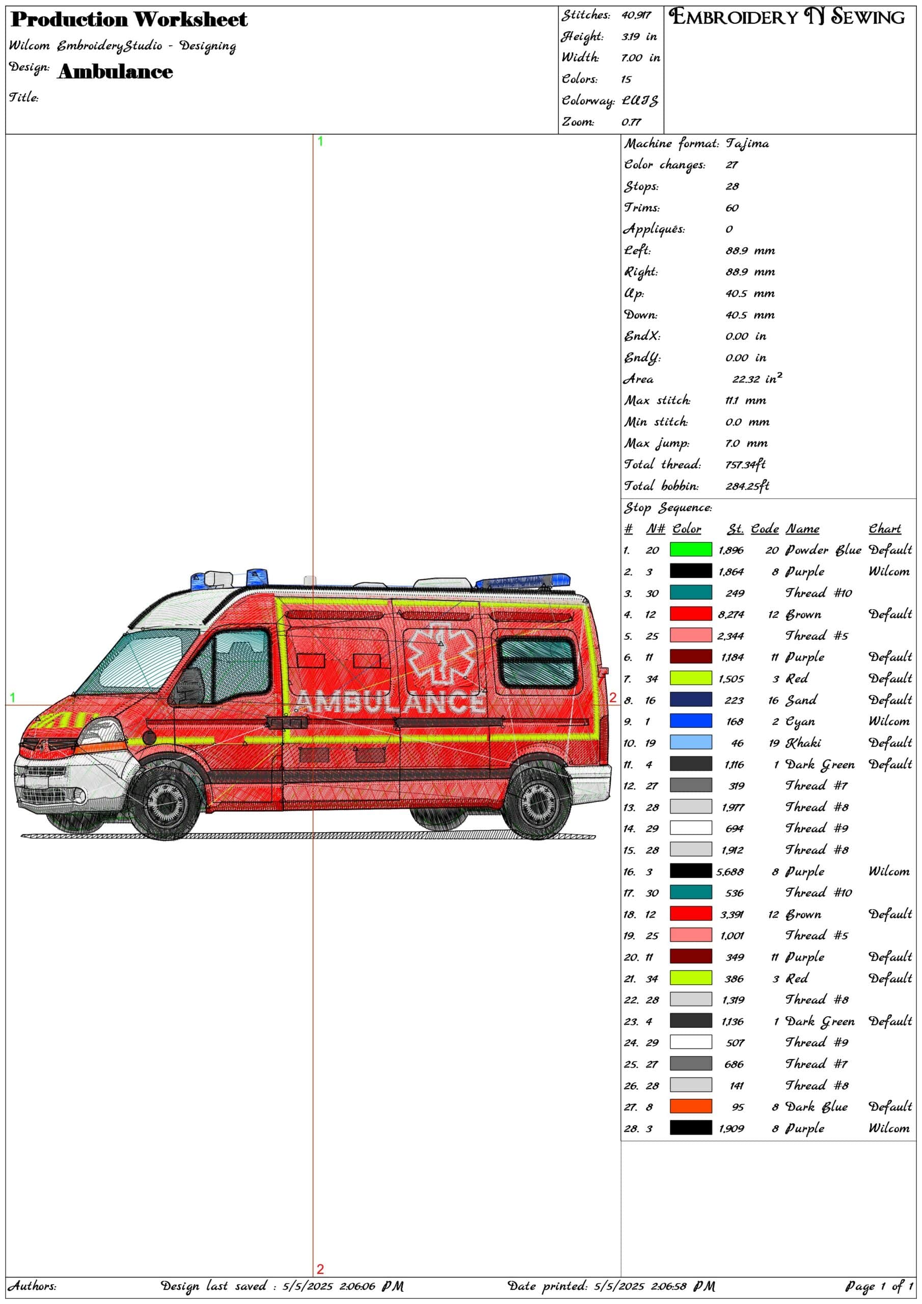 Ambulance- Elegant embroidery design file - instant download — view 3
