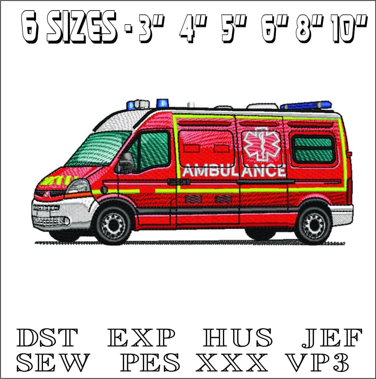 Ambulance- Elegant embroidery design file - instant download — view 2