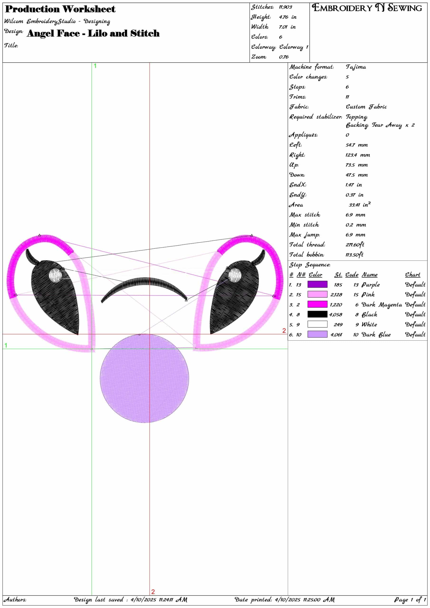 Angel Face - Lilo and Stitch- Elegant embroidery design file - instant download — view 3