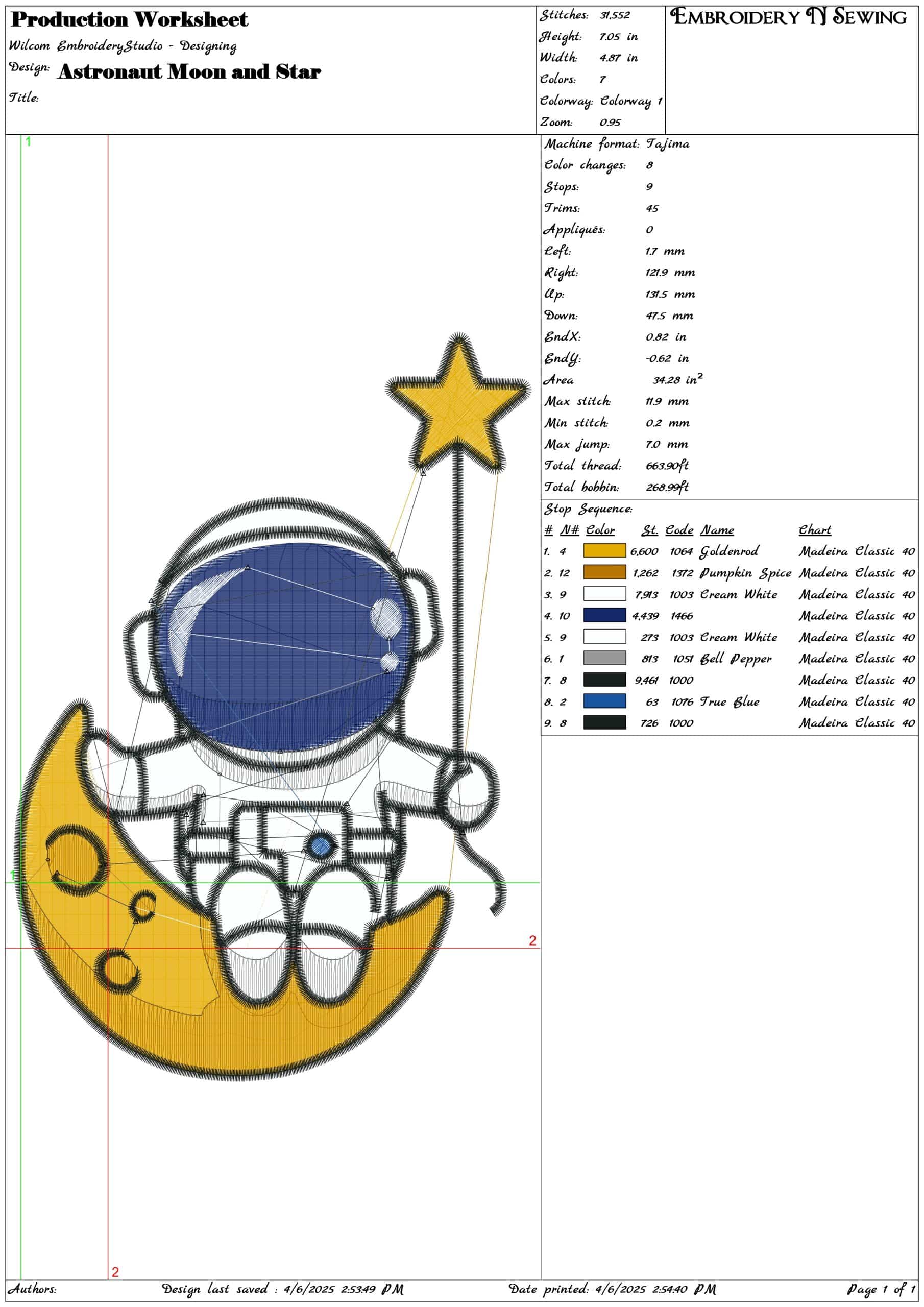 Astronaut Moon and Star- Elegant embroidery design file - instant download — view 3