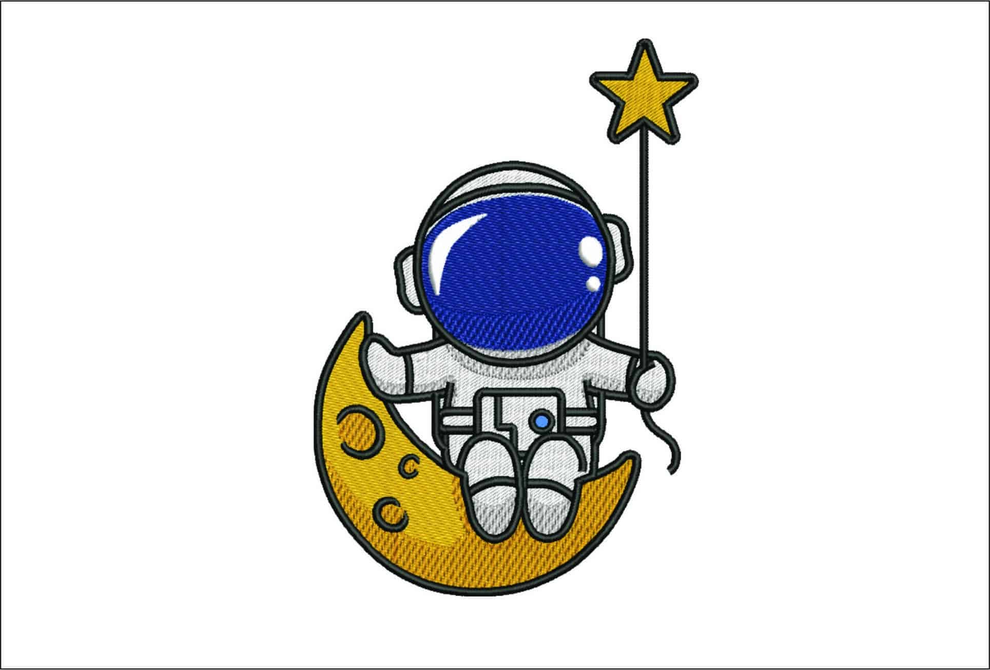 Astronaut Moon and Star- Elegant embroidery design file - instant download