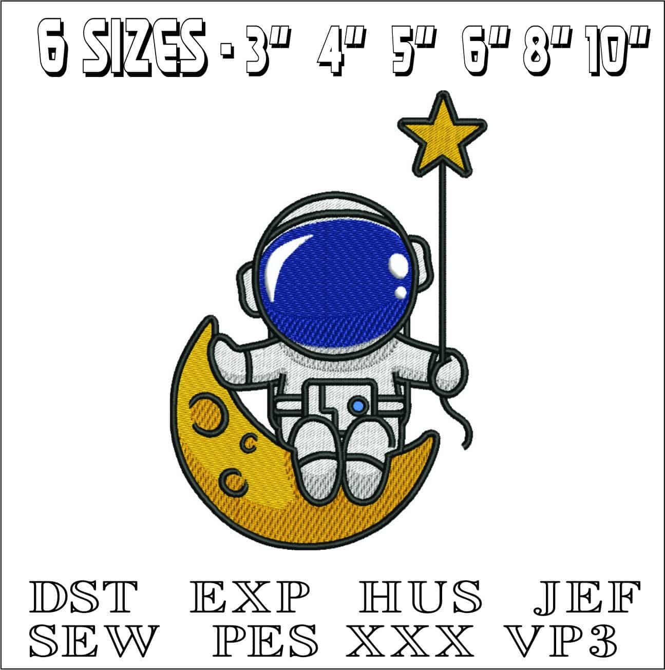 Astronaut Moon and Star- Elegant embroidery design file - instant download — view 2