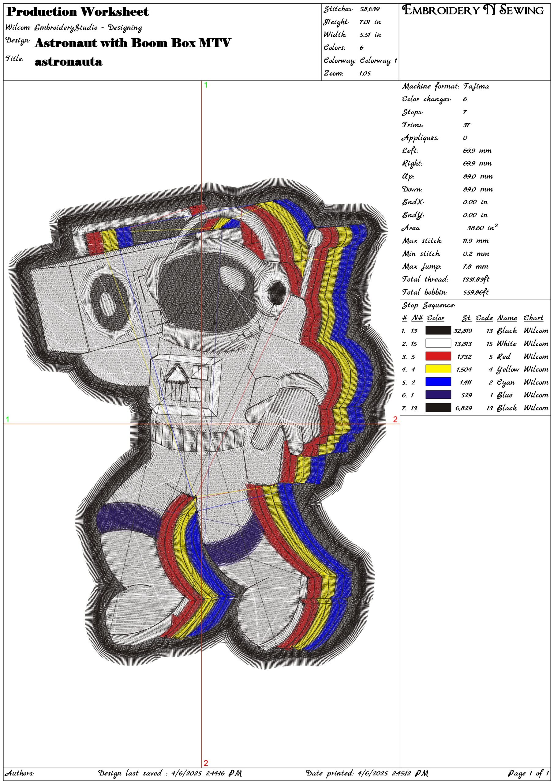 Astronaut with Boom Box MTV- Elegant embroidery design file - instant download — view 3