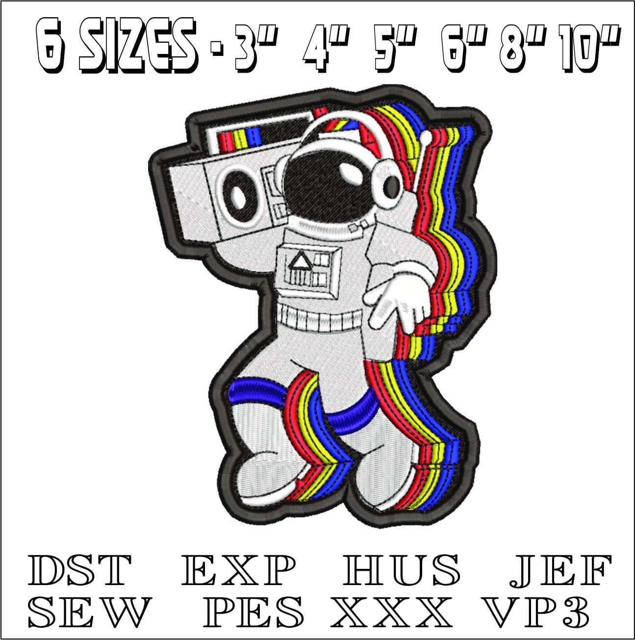 Astronaut with Boom Box MTV- Elegant embroidery design file - instant download — view 2