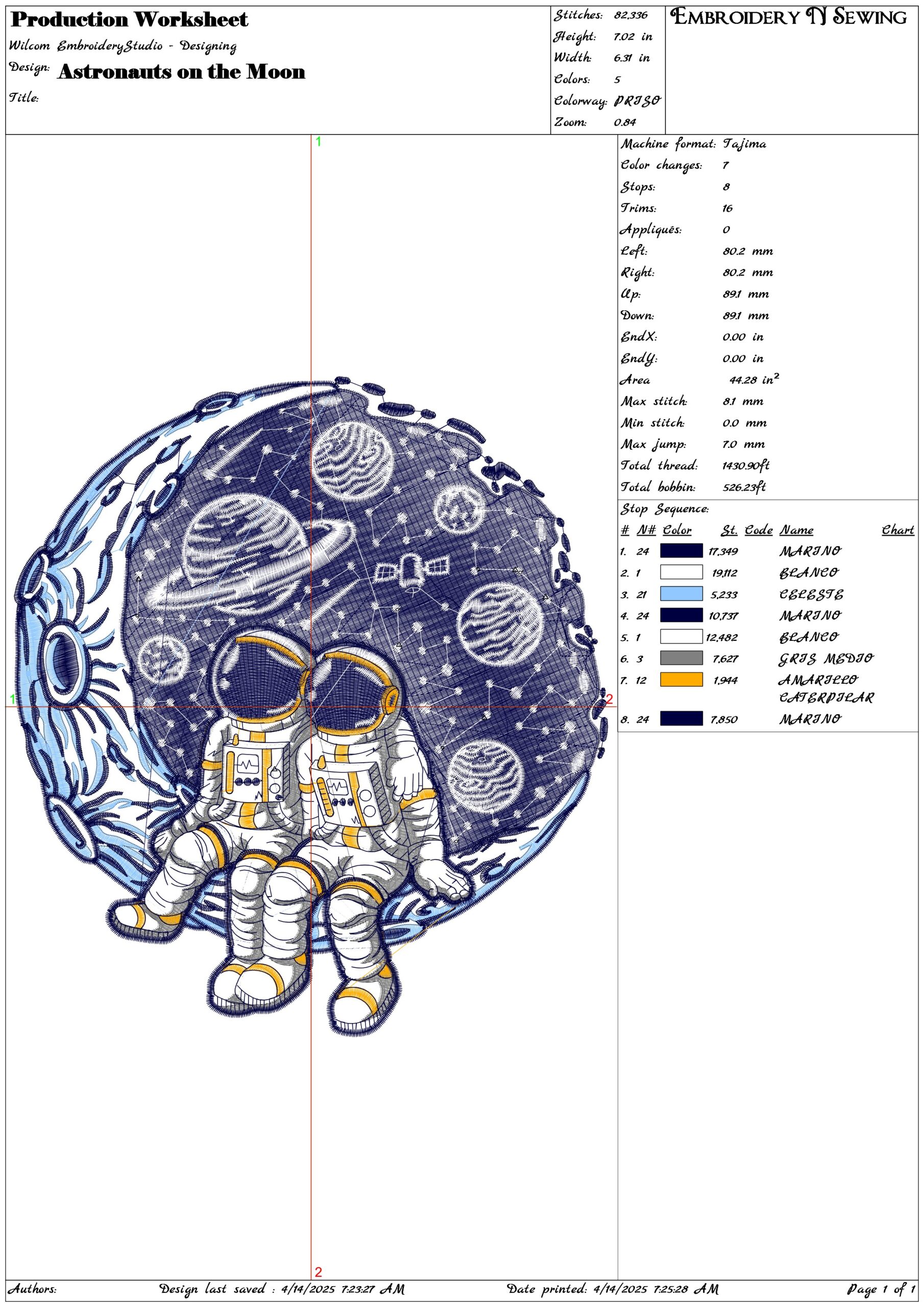 Astronauts on the Moon- Elegant embroidery design file - instant download — view 3