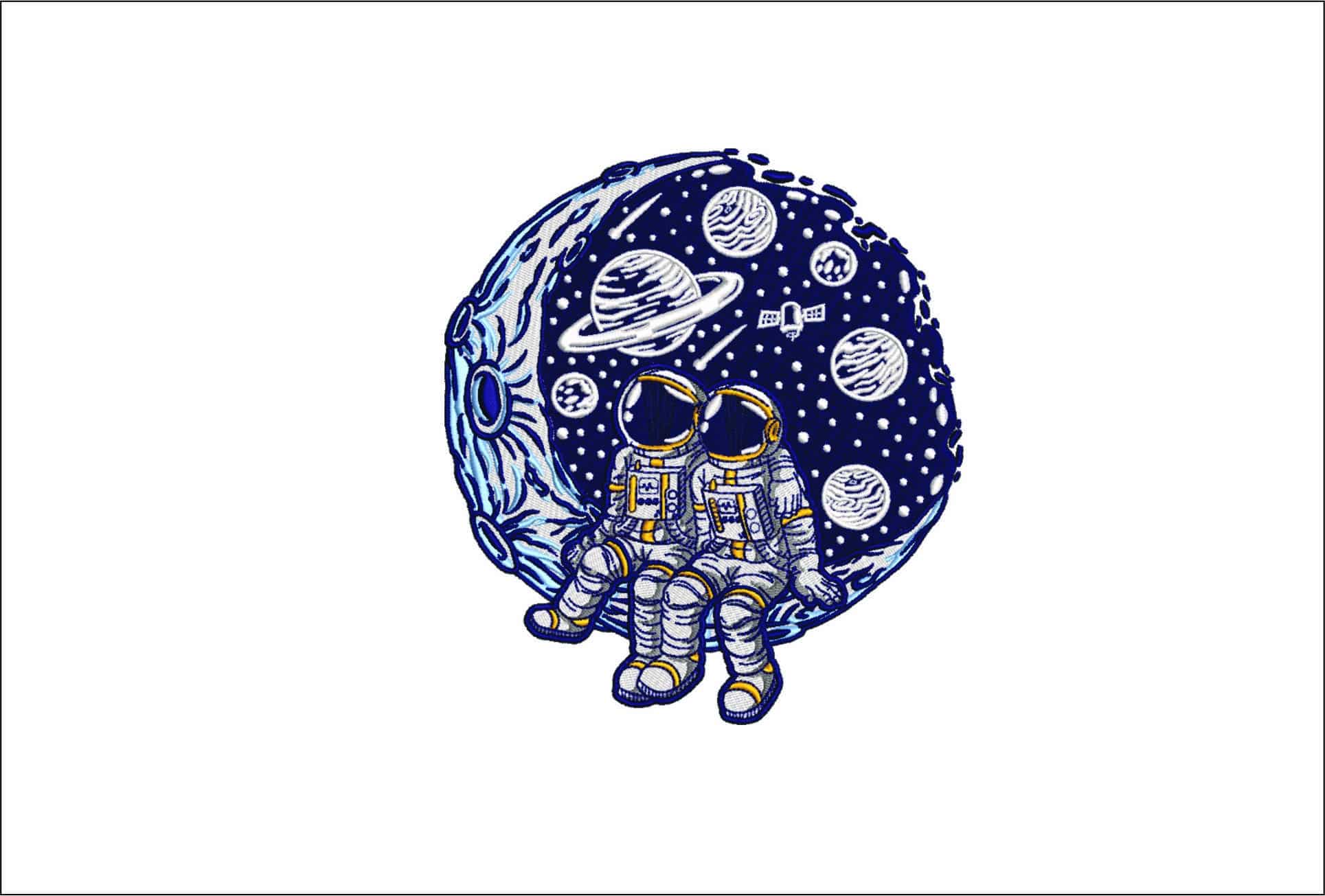 Astronauts on the Moon- Elegant embroidery design file - instant download