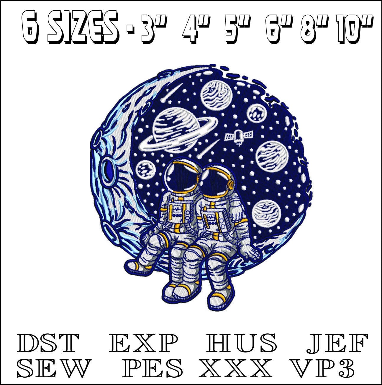 Astronauts on the Moon- Elegant embroidery design file - instant download — view 2