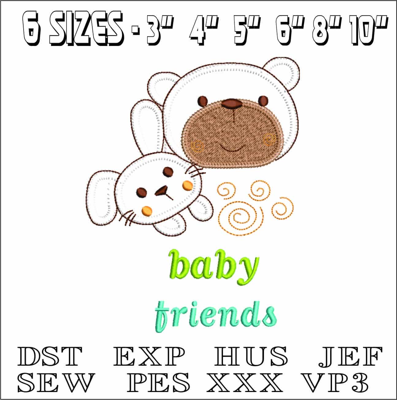 Baby Friends- Elegant embroidery design file - instant download — view 2