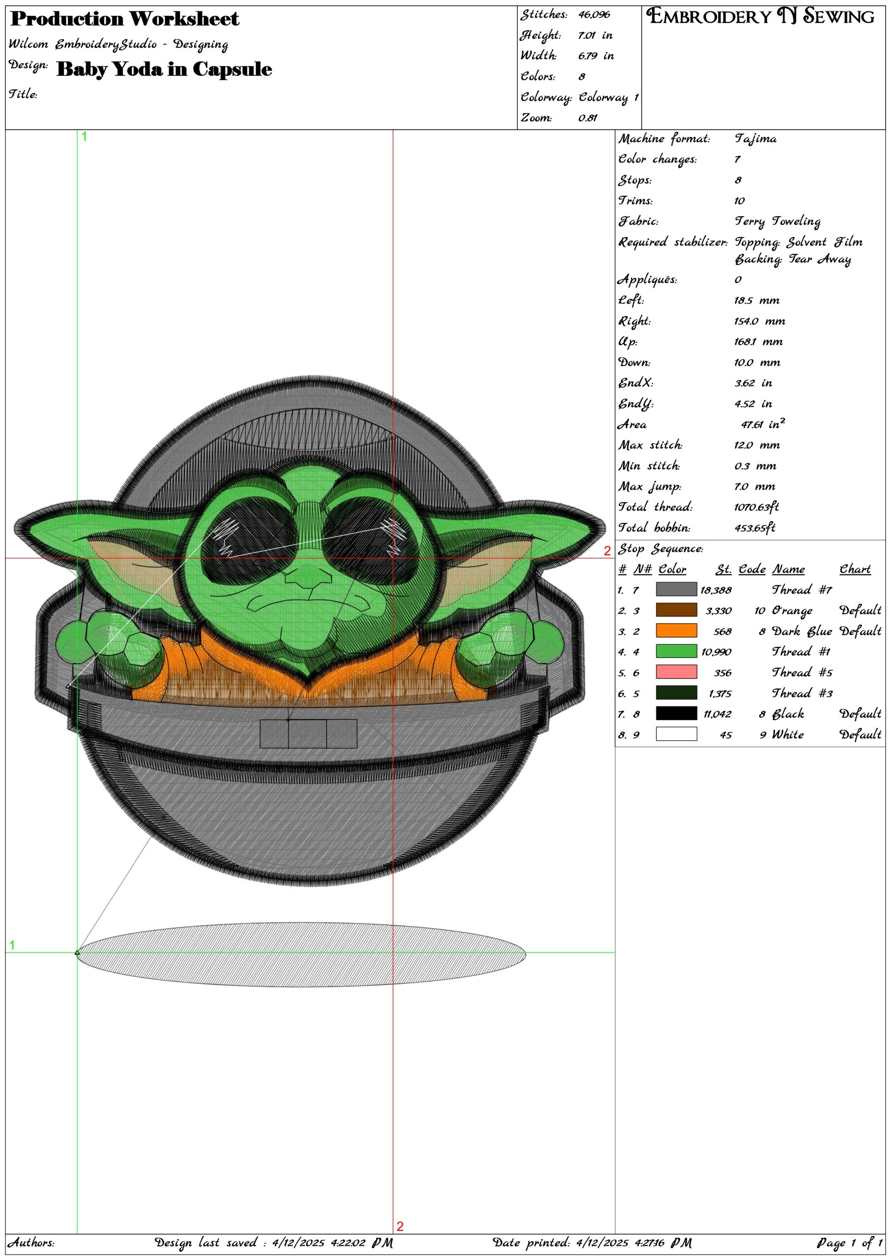Baby Yoda in Capsule- Elegant embroidery design file - instant download — view 3