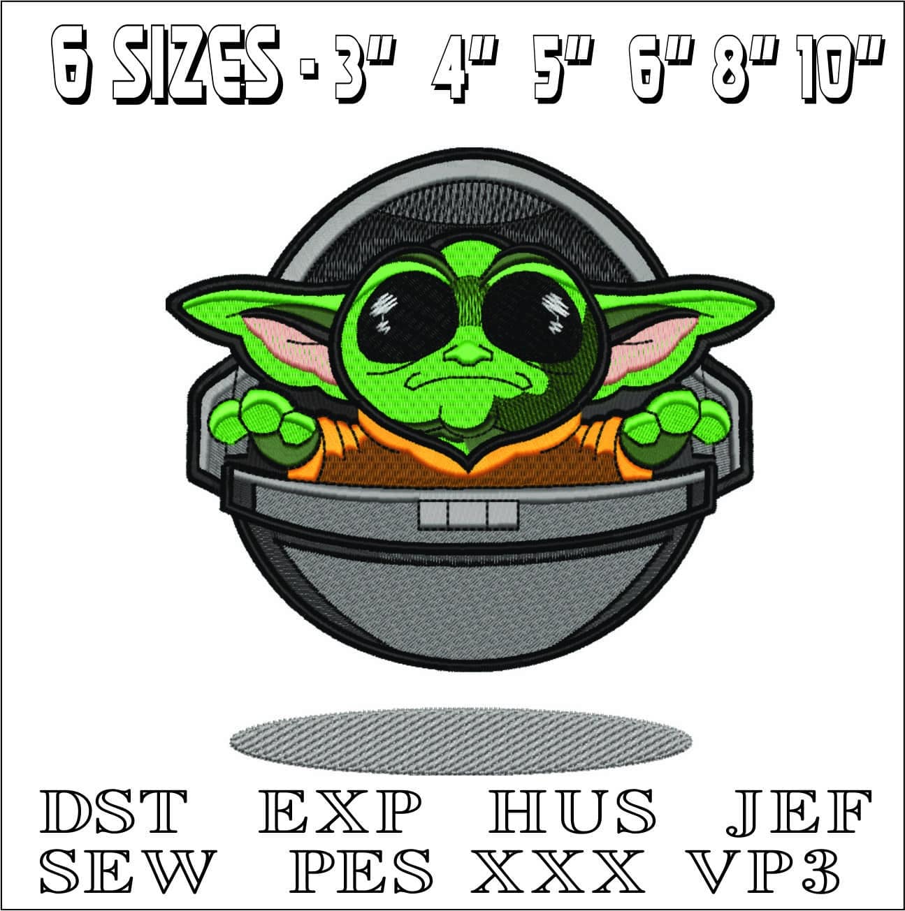 Baby Yoda in Capsule- Elegant embroidery design file - instant download — view 2