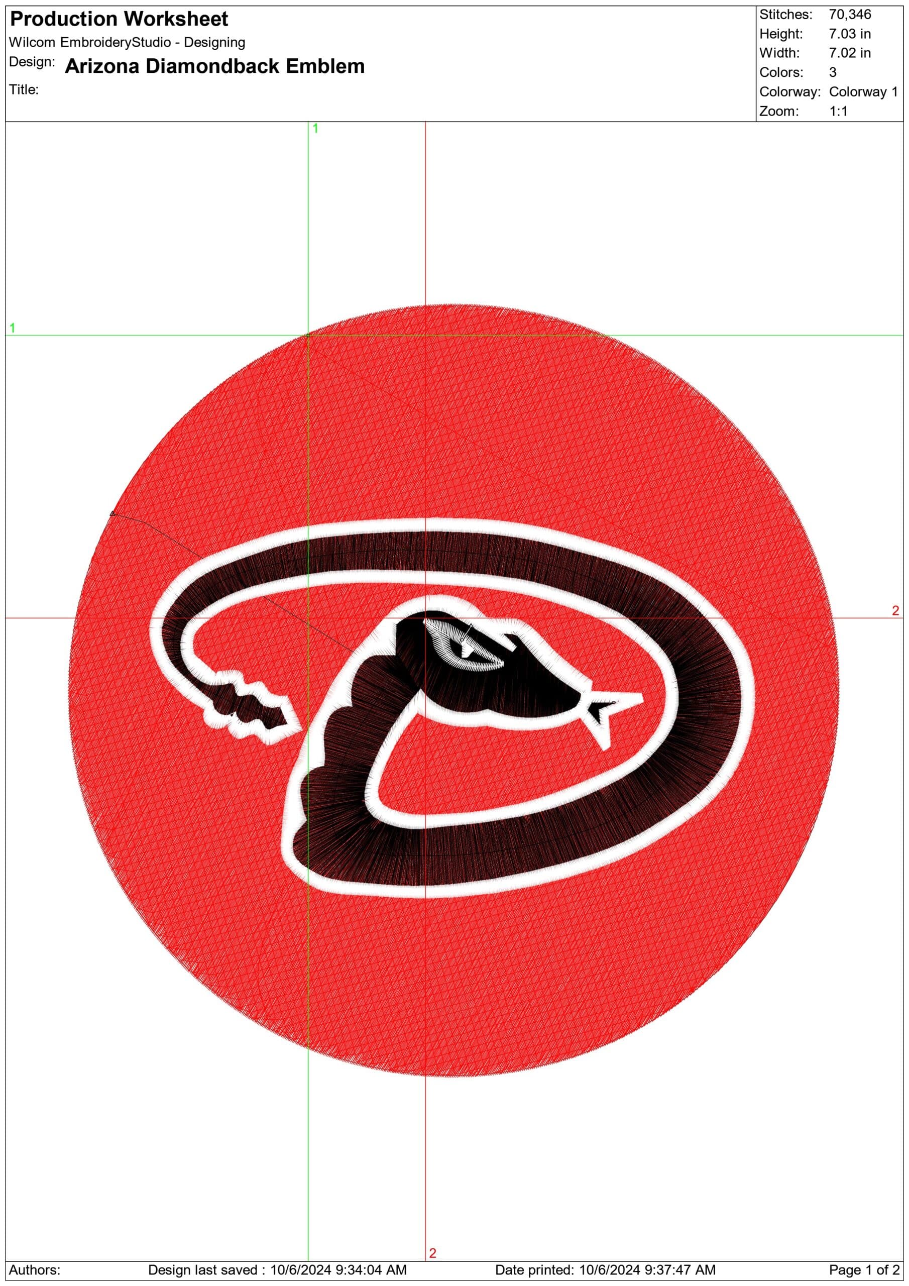 Arizona Diamondback Emblem- Elegant embroidery design file - instant download — view 3
