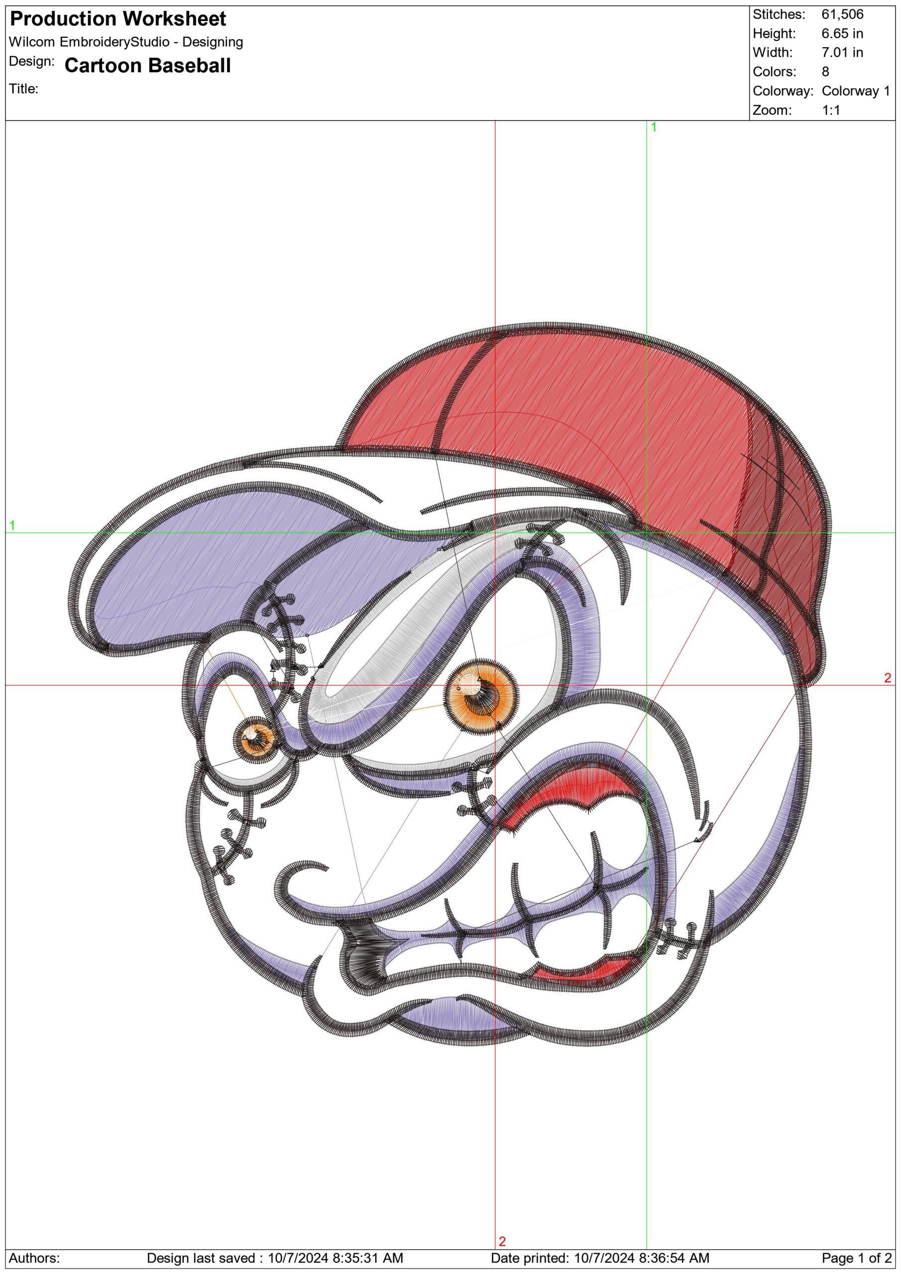 Cartoon Baseball- Elegant embroidery design file - instant download — view 3