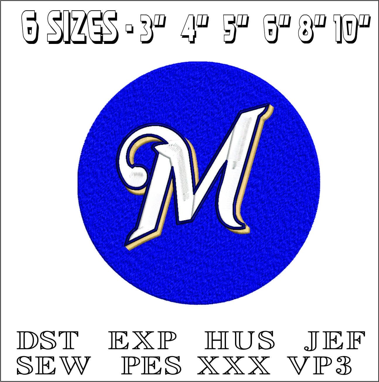 Milwaukee Brewers Emblem- Elegant embroidery design file - instant download — view 2