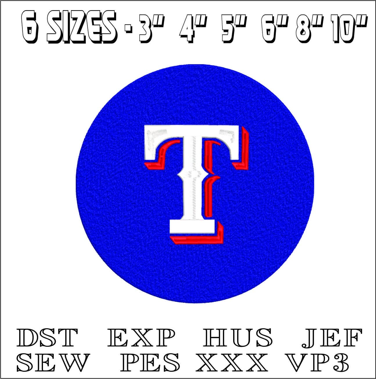 Texas Rangers Emblem- Elegant embroidery design file - instant download — view 2