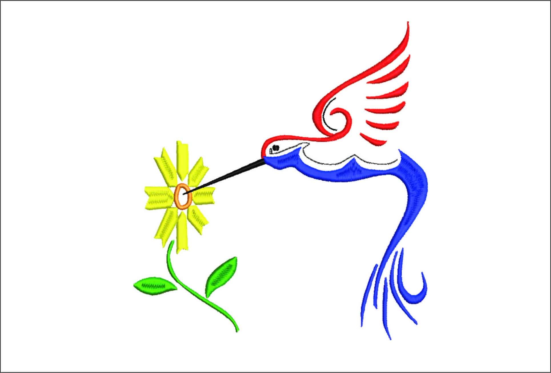 Basic Humming Bird and Flower- Elegant embroidery design file - instant download