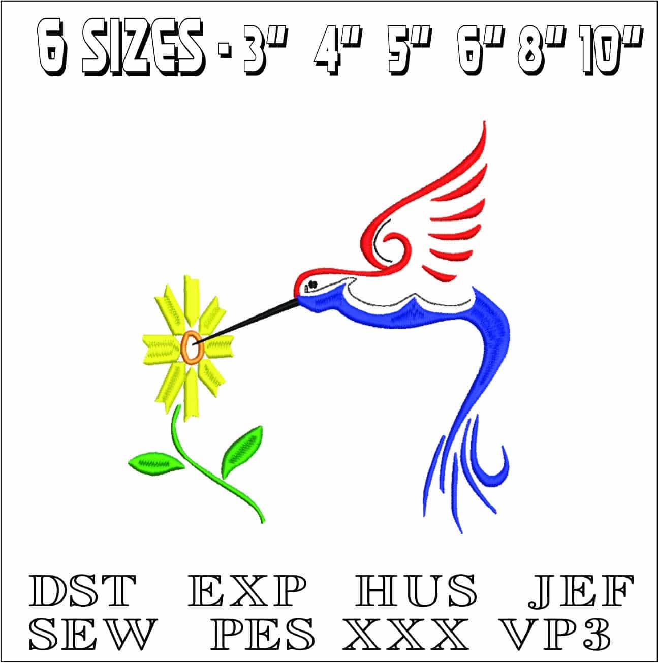 Basic Humming Bird and Flower- Elegant embroidery design file - instant download — view 2