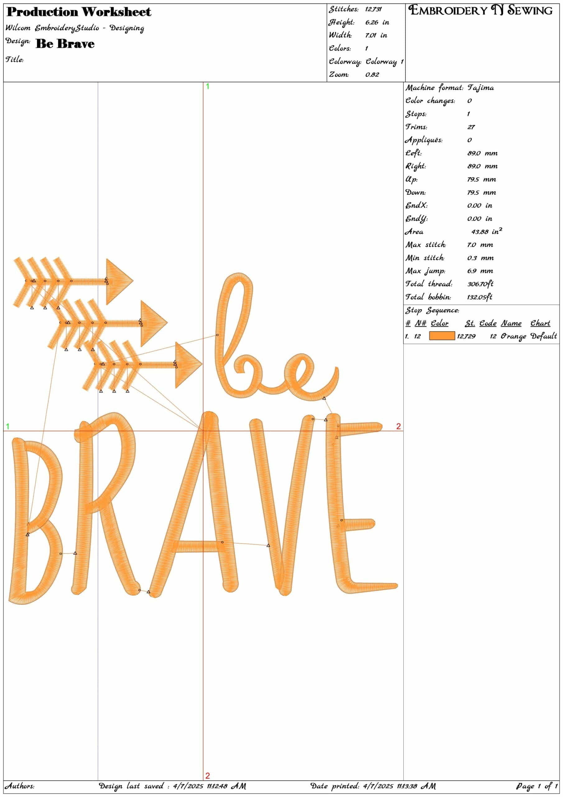 Be Brave- Elegant embroidery design file - instant download — view 3